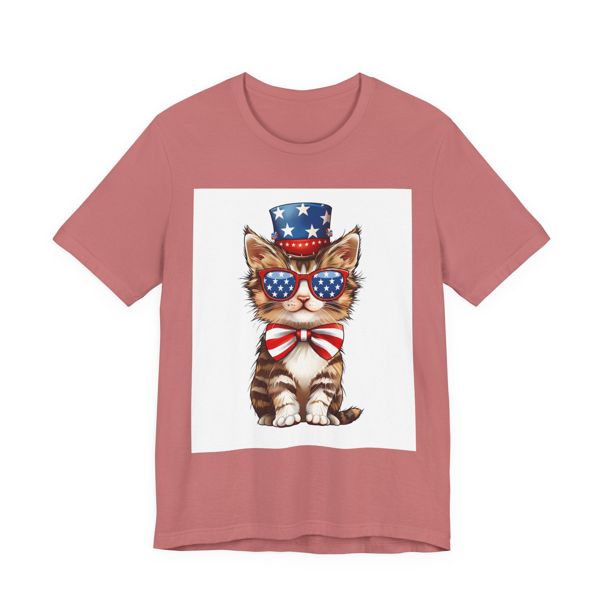Patriotic Kitty Tee — American Flag Cat with Sunglasses & Bow