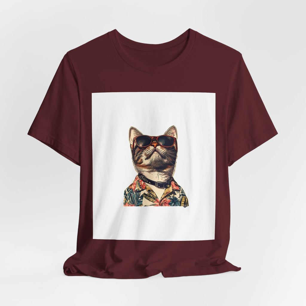 Cat in Sunglasses Hawaiian Shirt T-Shirt — Cool Vacation Cat Tee