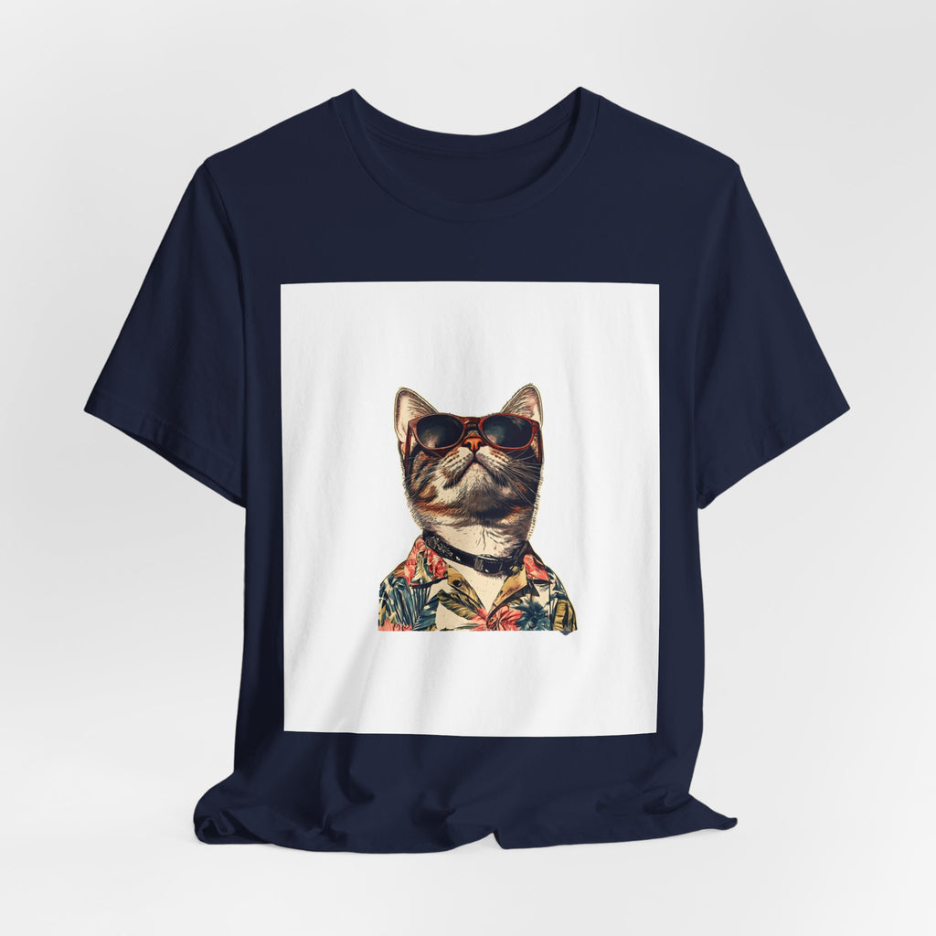 Cat in Sunglasses Hawaiian Shirt T-Shirt — Cool Vacation Cat Tee