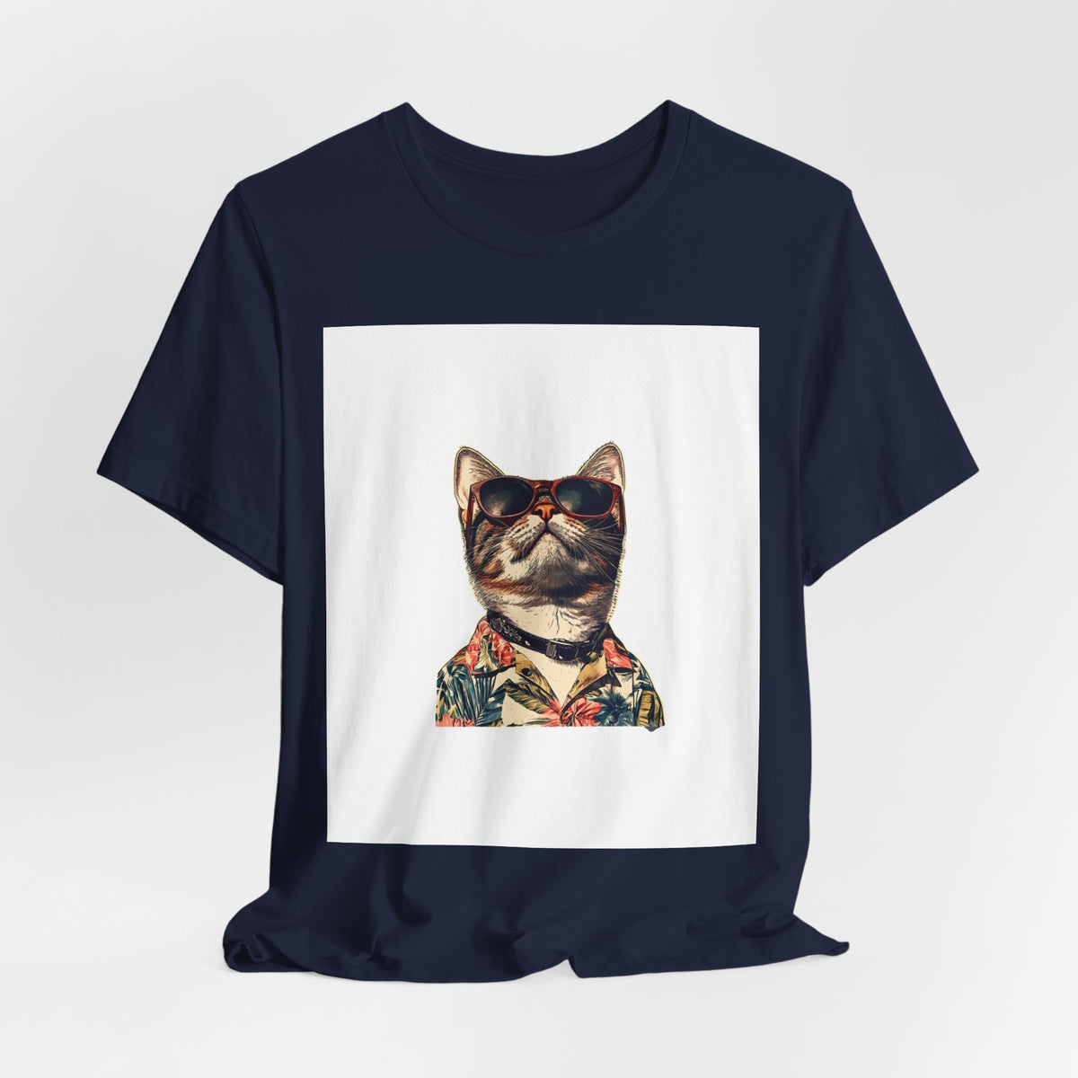 Cat in Sunglasses Hawaiian Shirt T-Shirt — Cool Vacation Cat Tee