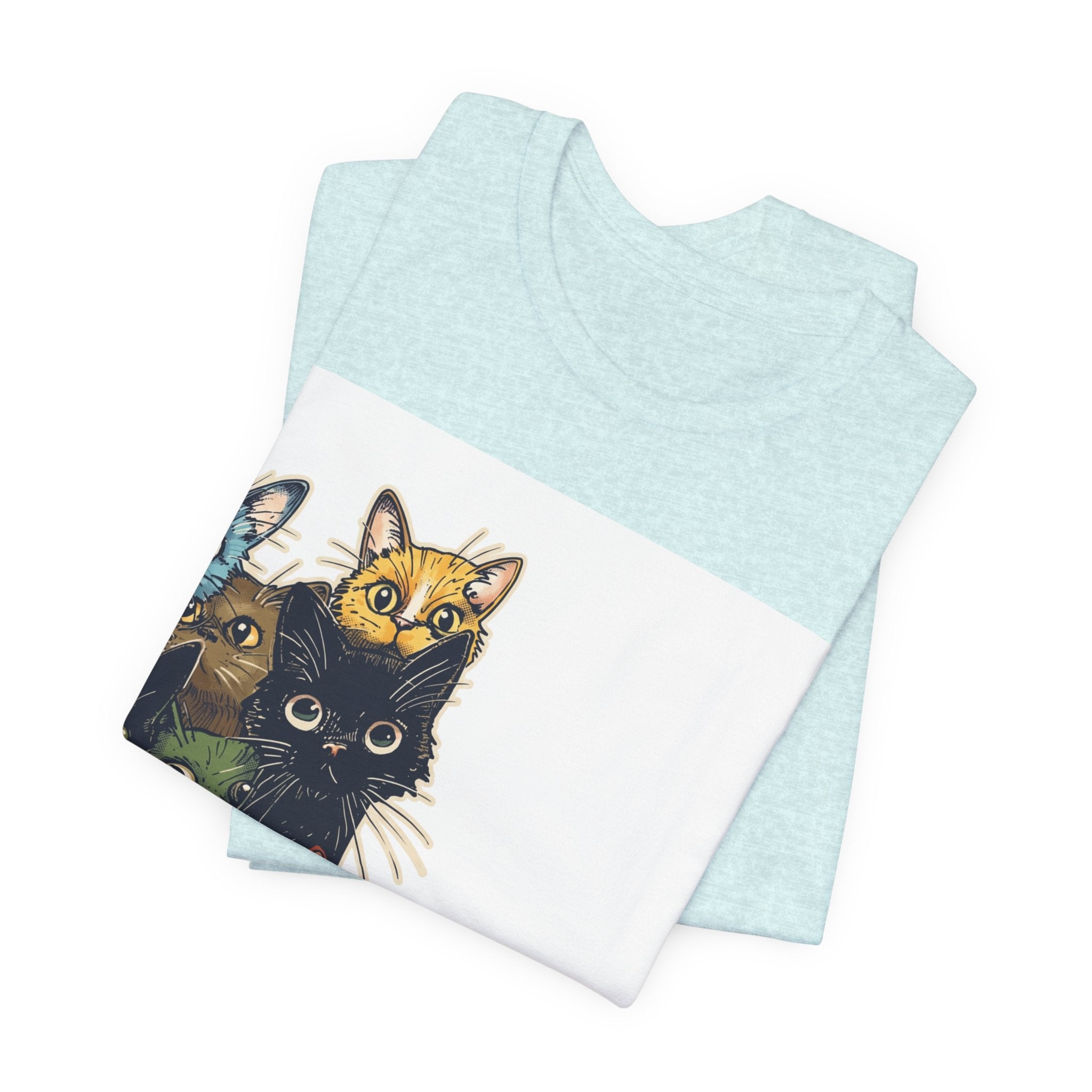 Cat Stack Graphic Tee — Colorful Cute Cats Illustration T-Shirt