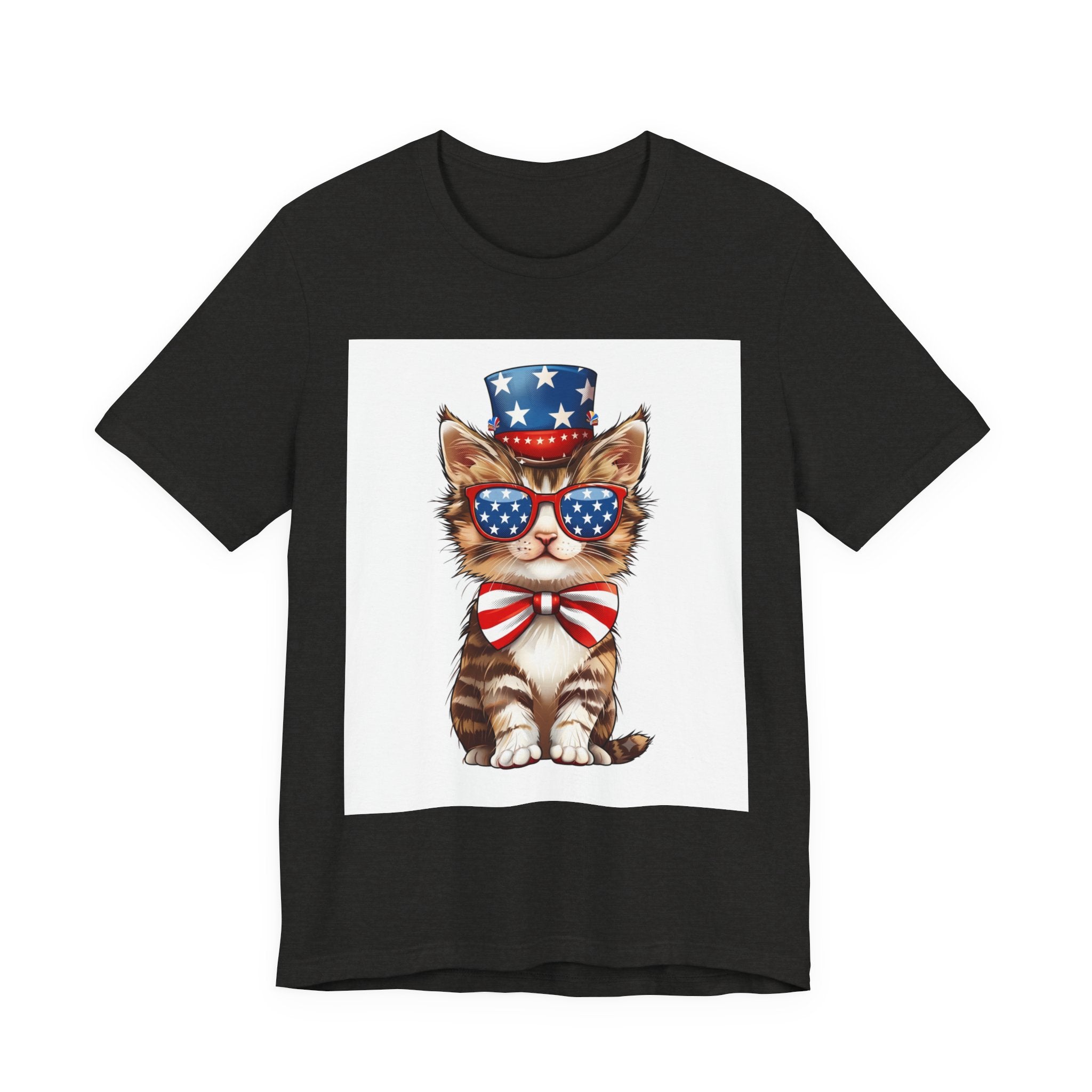 Patriotic Kitty Tee — American Flag Cat with Sunglasses & Bow