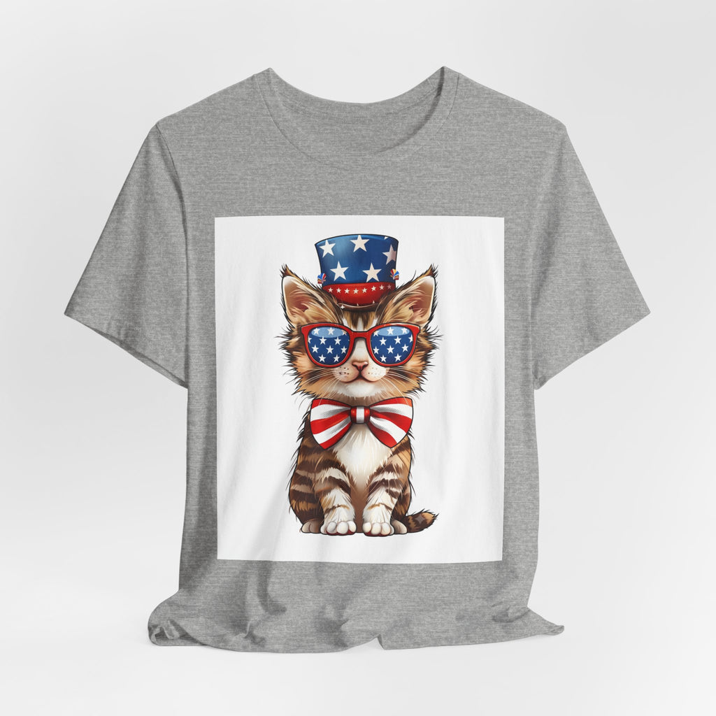 Patriotic Kitty Tee — American Flag Cat with Sunglasses & Bow