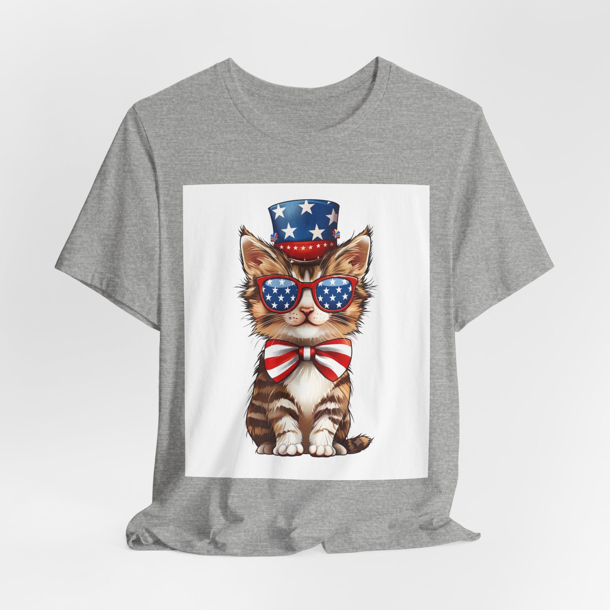 Patriotic Kitty Tee — American Flag Cat with Sunglasses & Bow