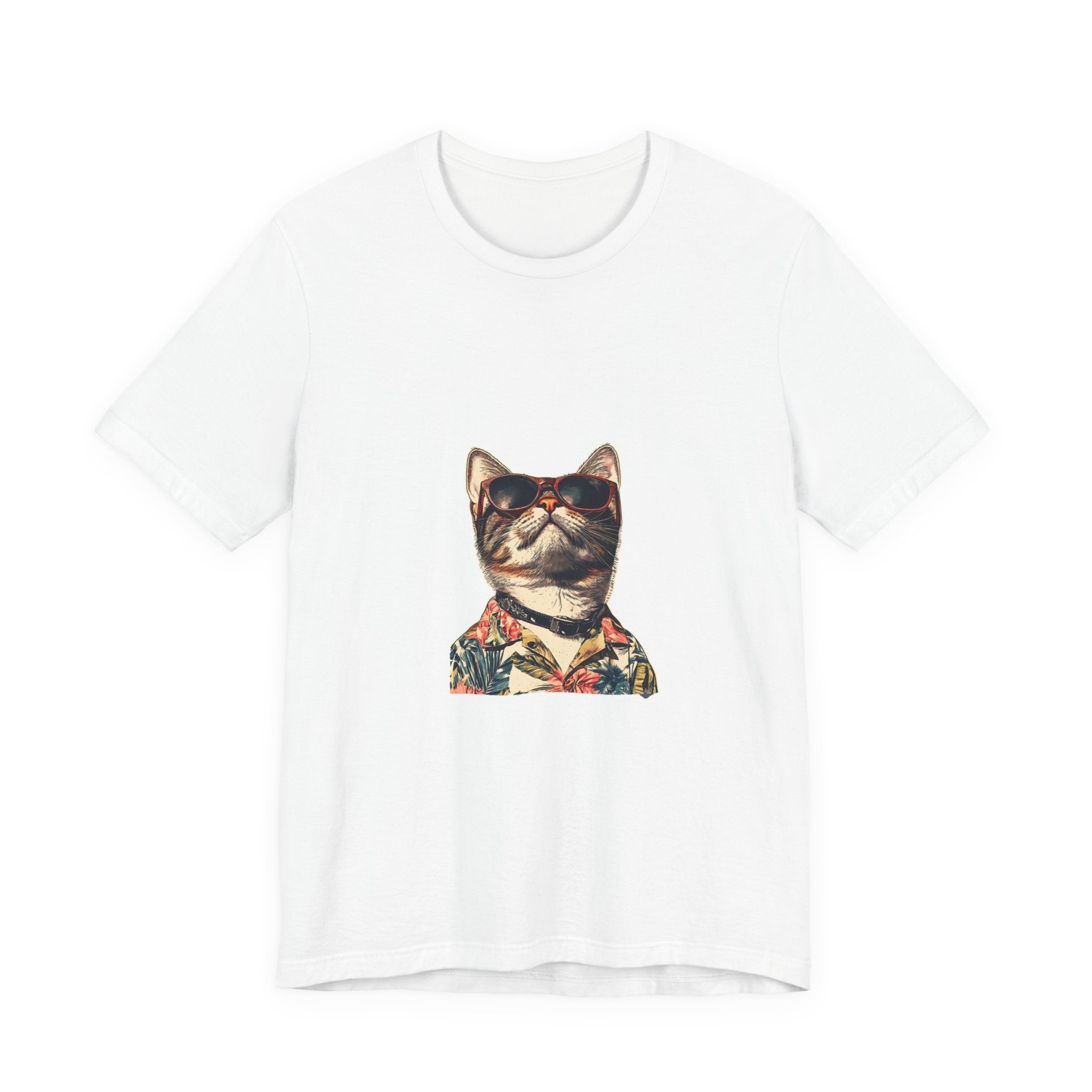 Cat in Sunglasses Hawaiian Shirt T-Shirt — Cool Vacation Cat Tee