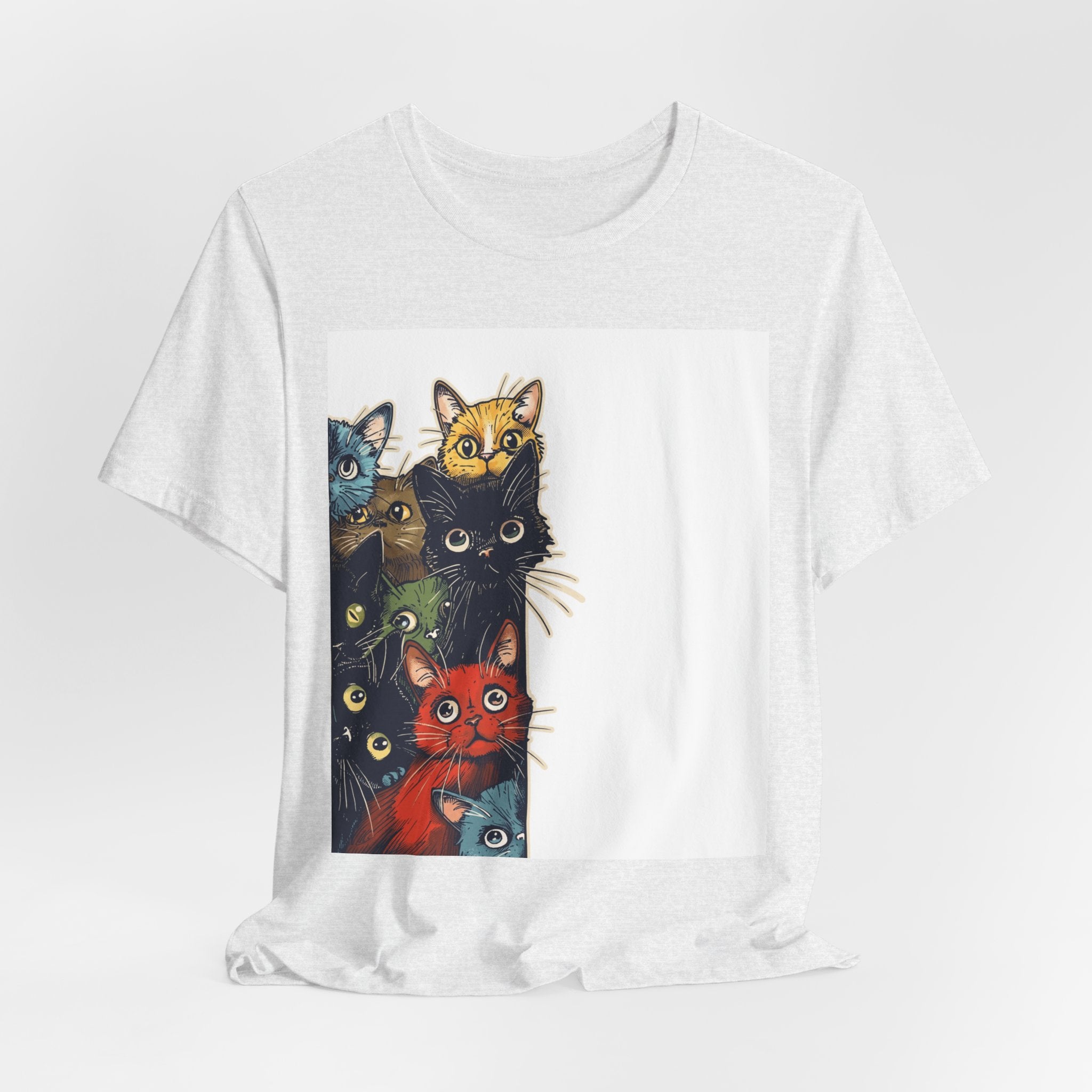Cat Stack Graphic Tee — Colorful Cute Cats Illustration T-Shirt