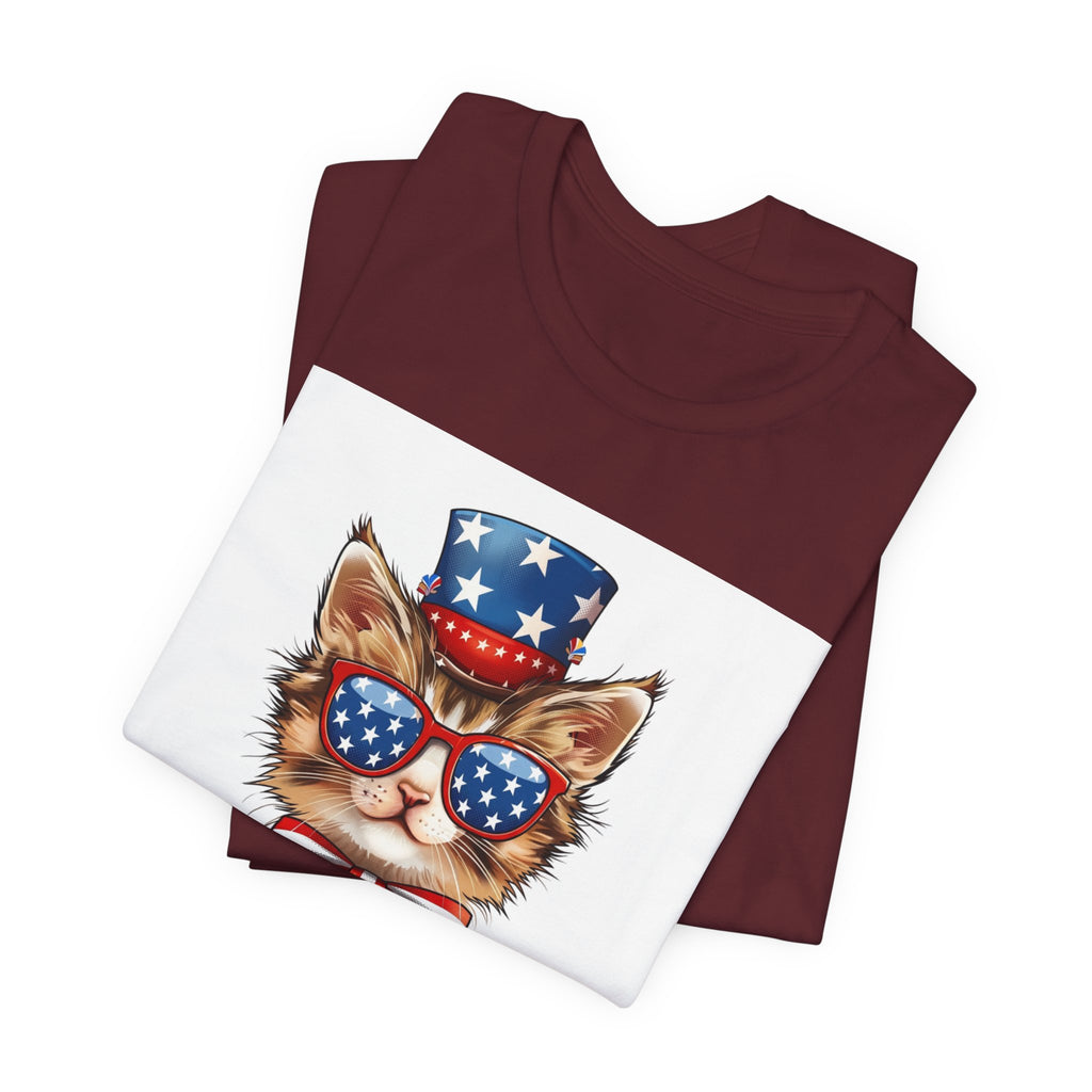 Patriotic Kitty Tee — American Flag Cat with Sunglasses & Bow