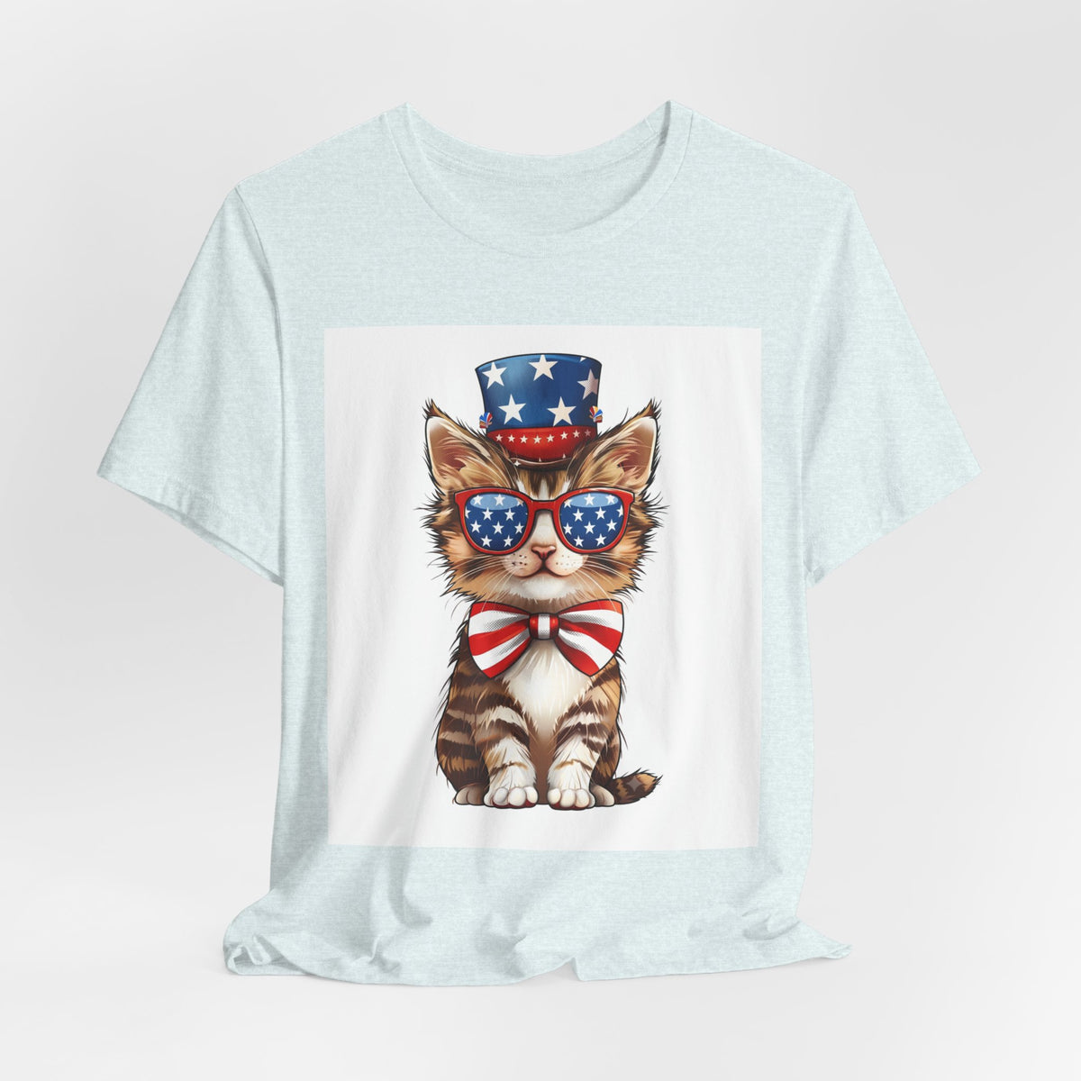 Patriotic Kitty Tee — American Flag Cat with Sunglasses & Bow