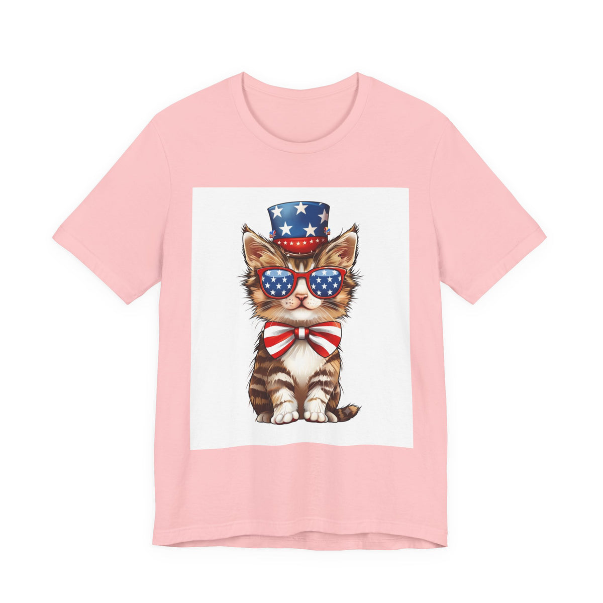 Patriotic Kitty Tee — American Flag Cat with Sunglasses & Bow