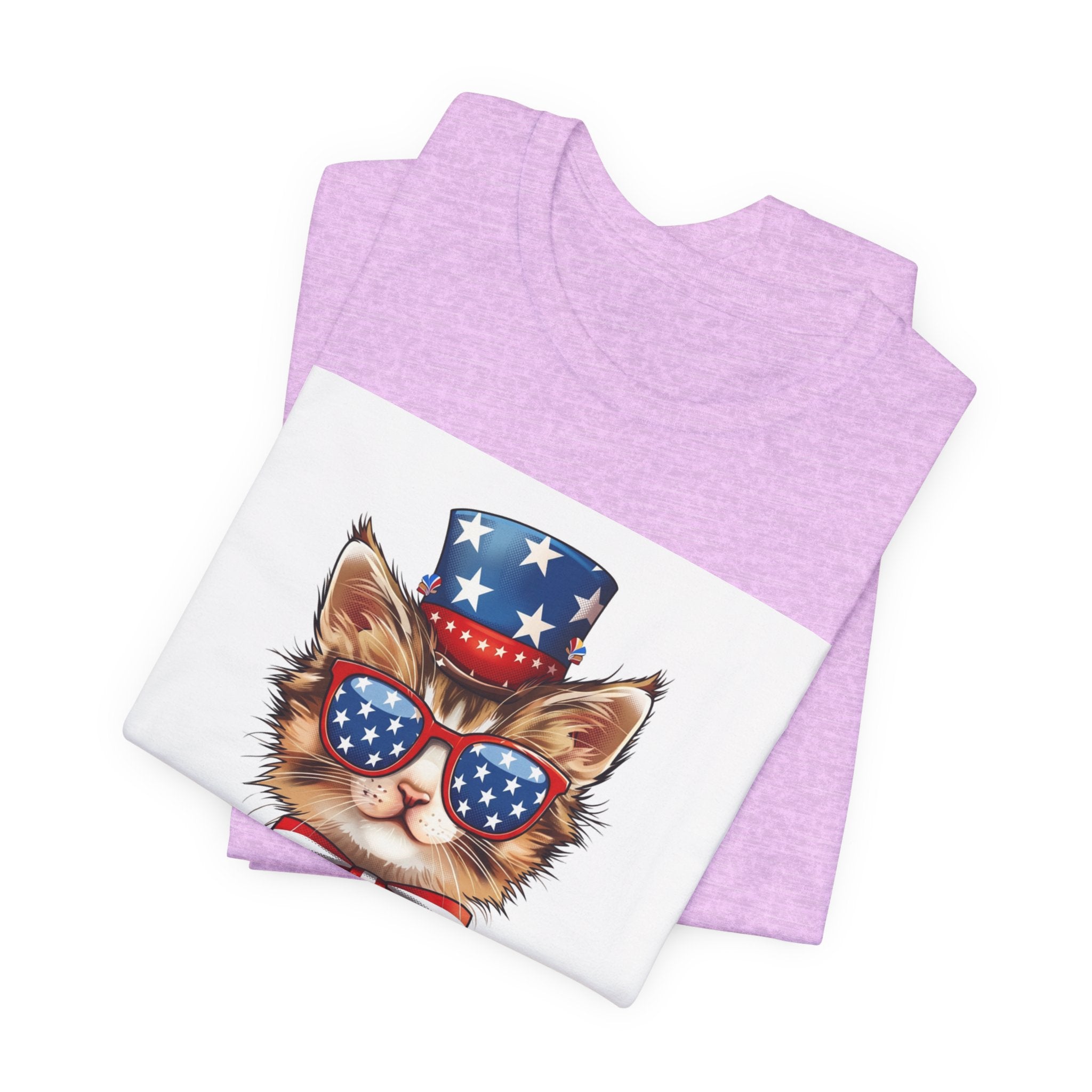Patriotic Kitty Tee — American Flag Cat with Sunglasses & Bow