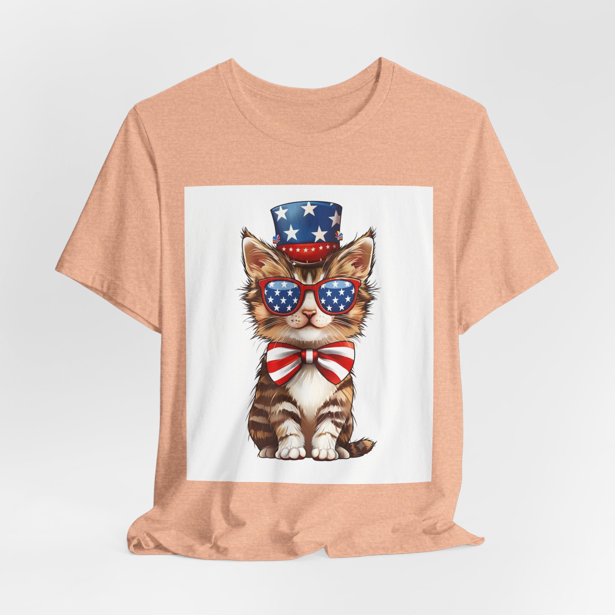 Patriotic Kitty Tee — American Flag Cat with Sunglasses & Bow