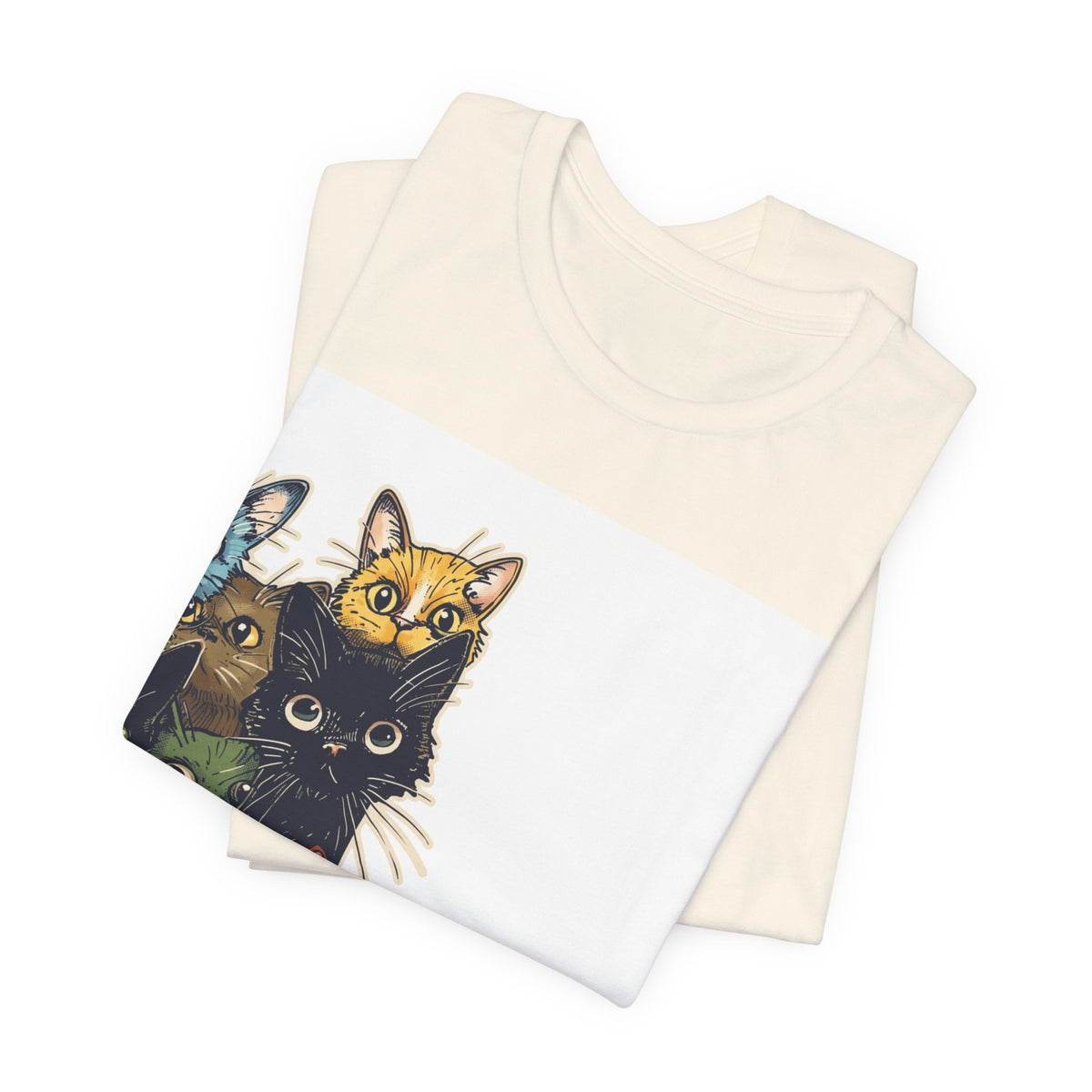 Cat Stack Graphic Tee — Colorful Cute Cats Illustration T-Shirt