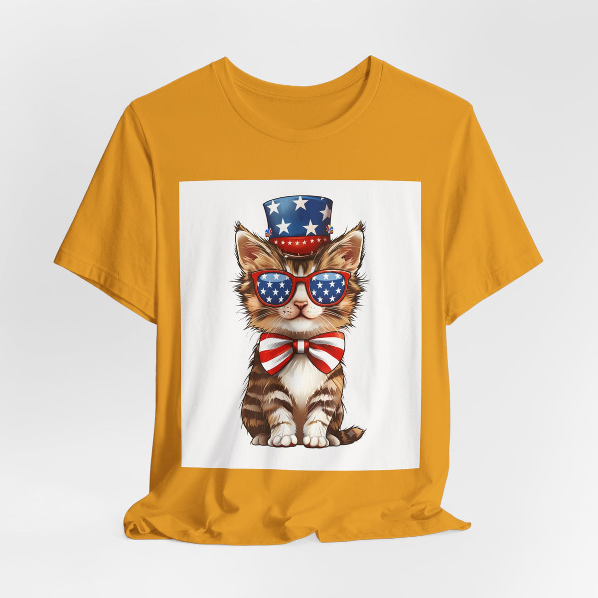 Patriotic Kitty Tee — American Flag Cat with Sunglasses & Bow