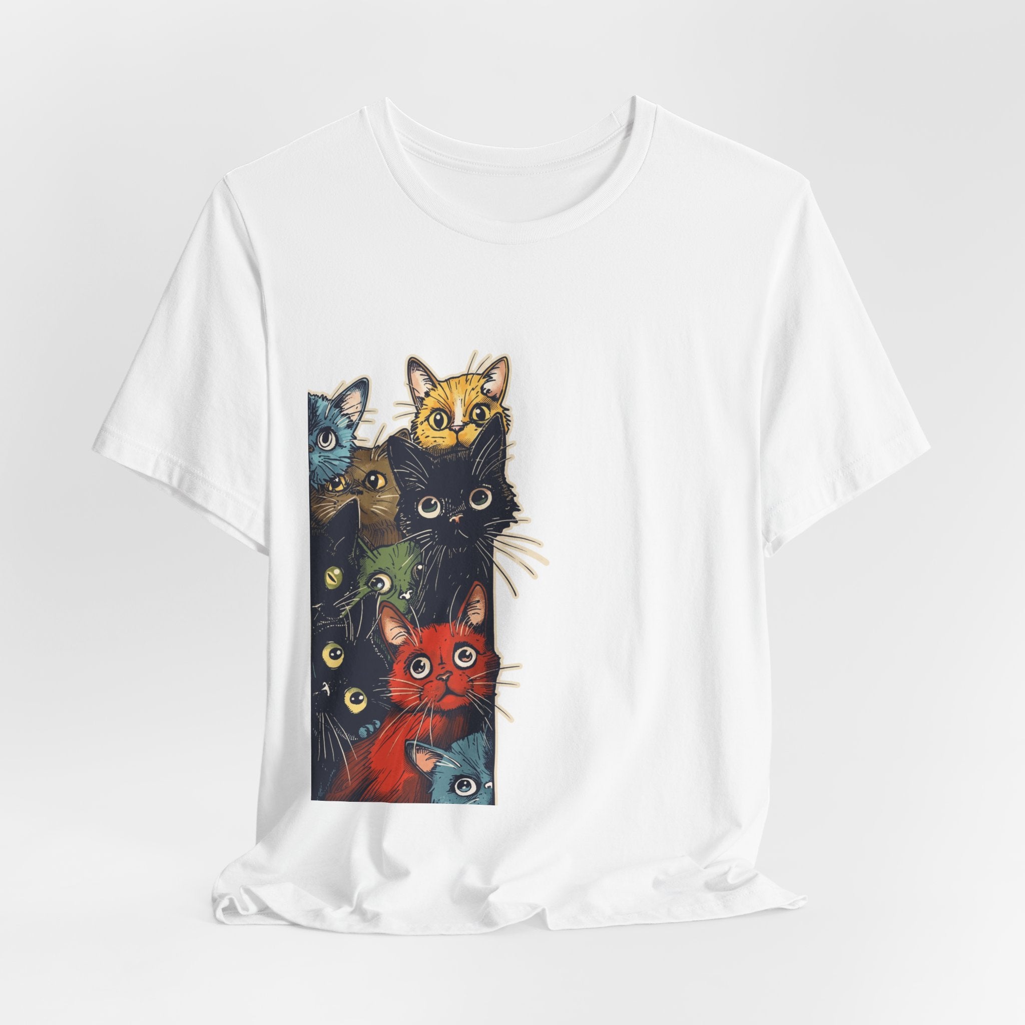Cat Stack Graphic Tee — Colorful Cute Cats Illustration T-Shirt