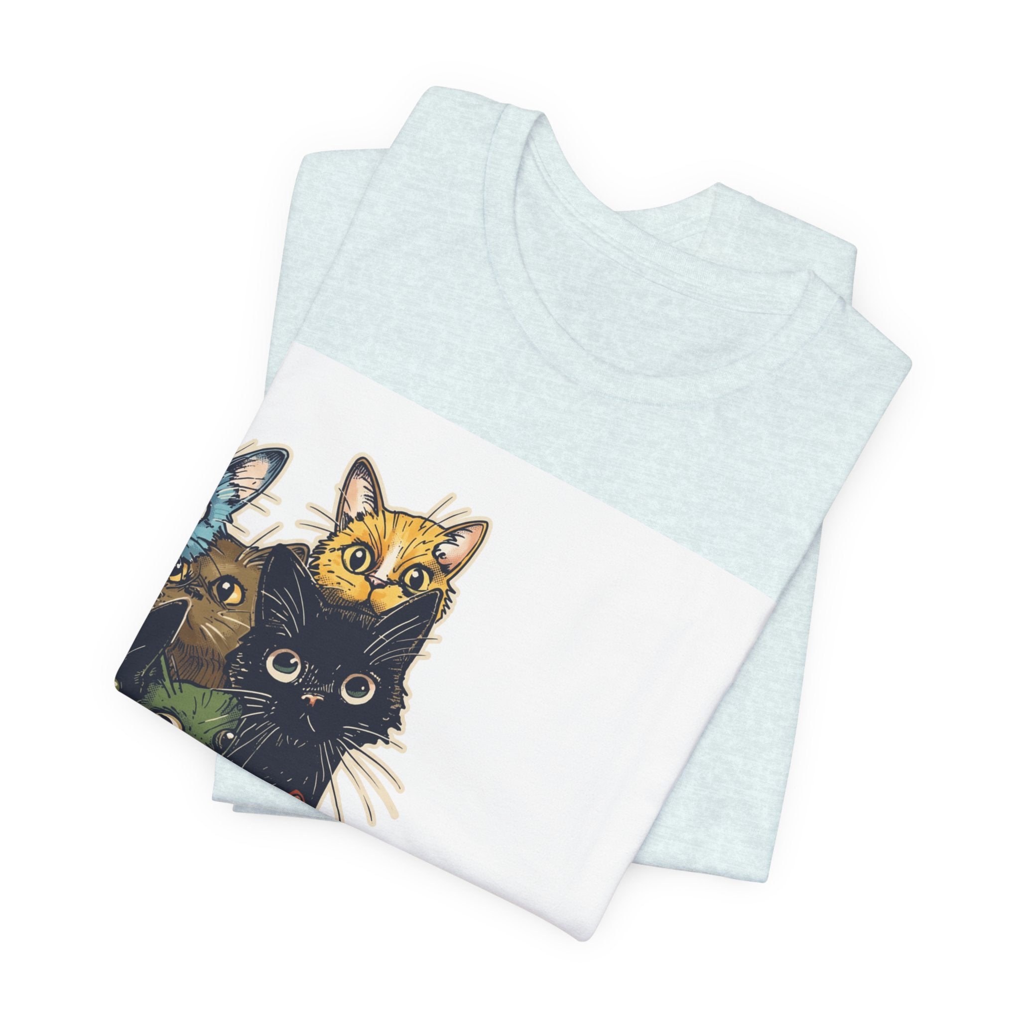 Cat Stack Graphic Tee — Colorful Cute Cats Illustration T-Shirt