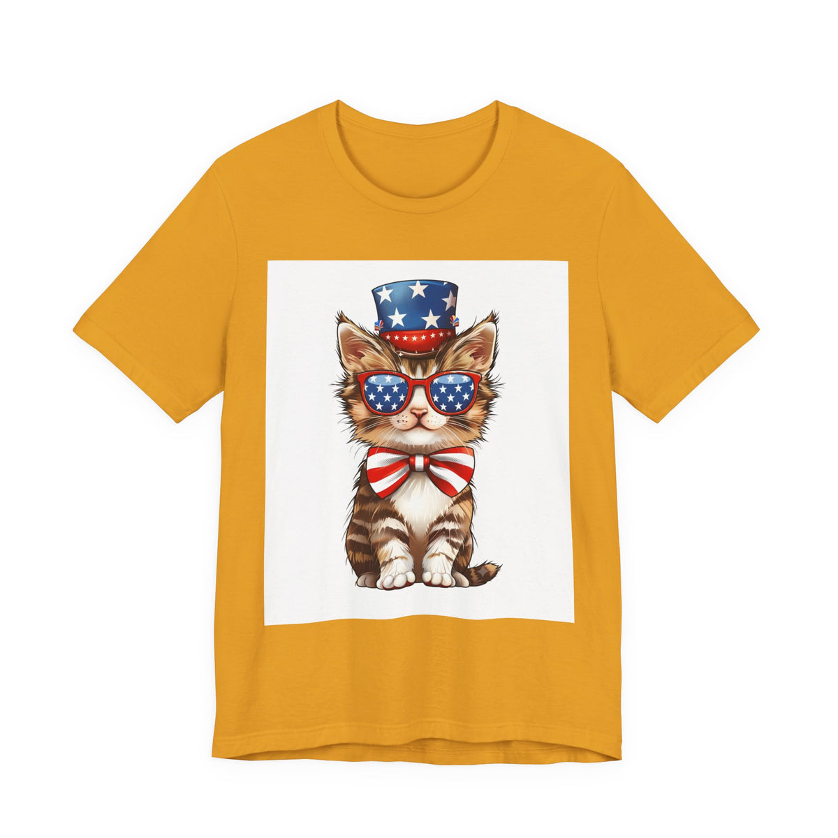 Patriotic Kitty Tee — American Flag Cat with Sunglasses & Bow