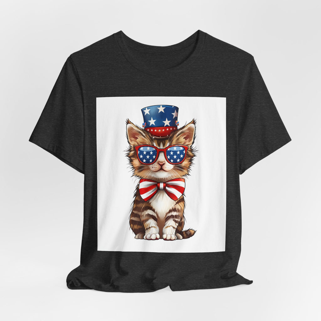 Patriotic Kitty Tee — American Flag Cat with Sunglasses & Bow