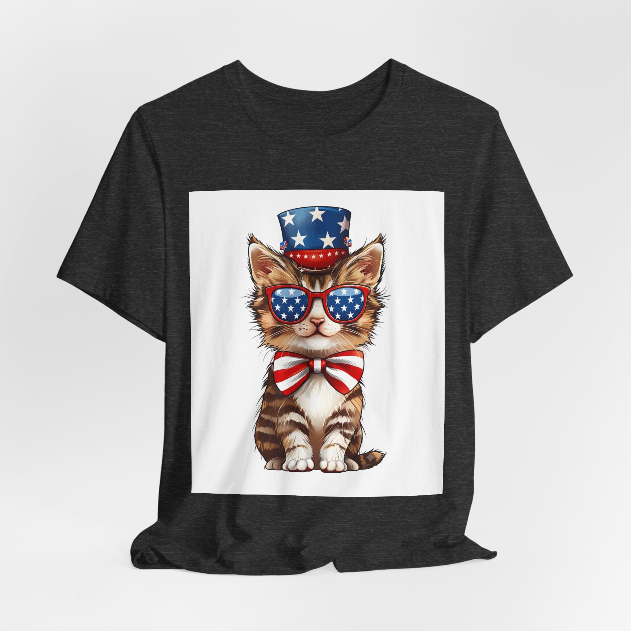 Patriotic Kitty Tee — American Flag Cat with Sunglasses & Bow