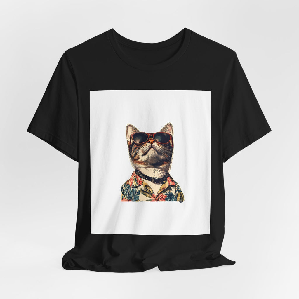 Cat in Sunglasses Hawaiian Shirt T-Shirt — Cool Vacation Cat Tee