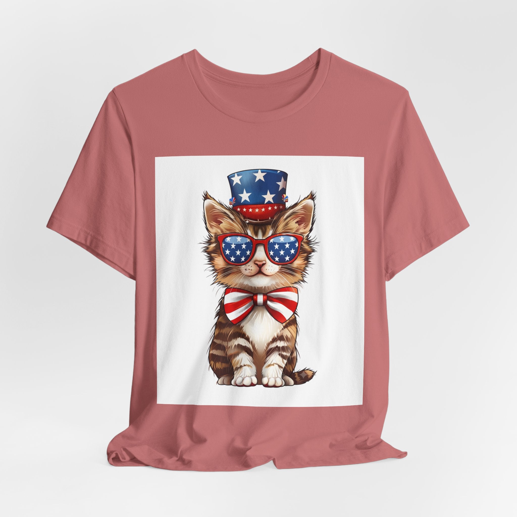 Patriotic Kitty Tee — American Flag Cat with Sunglasses & Bow