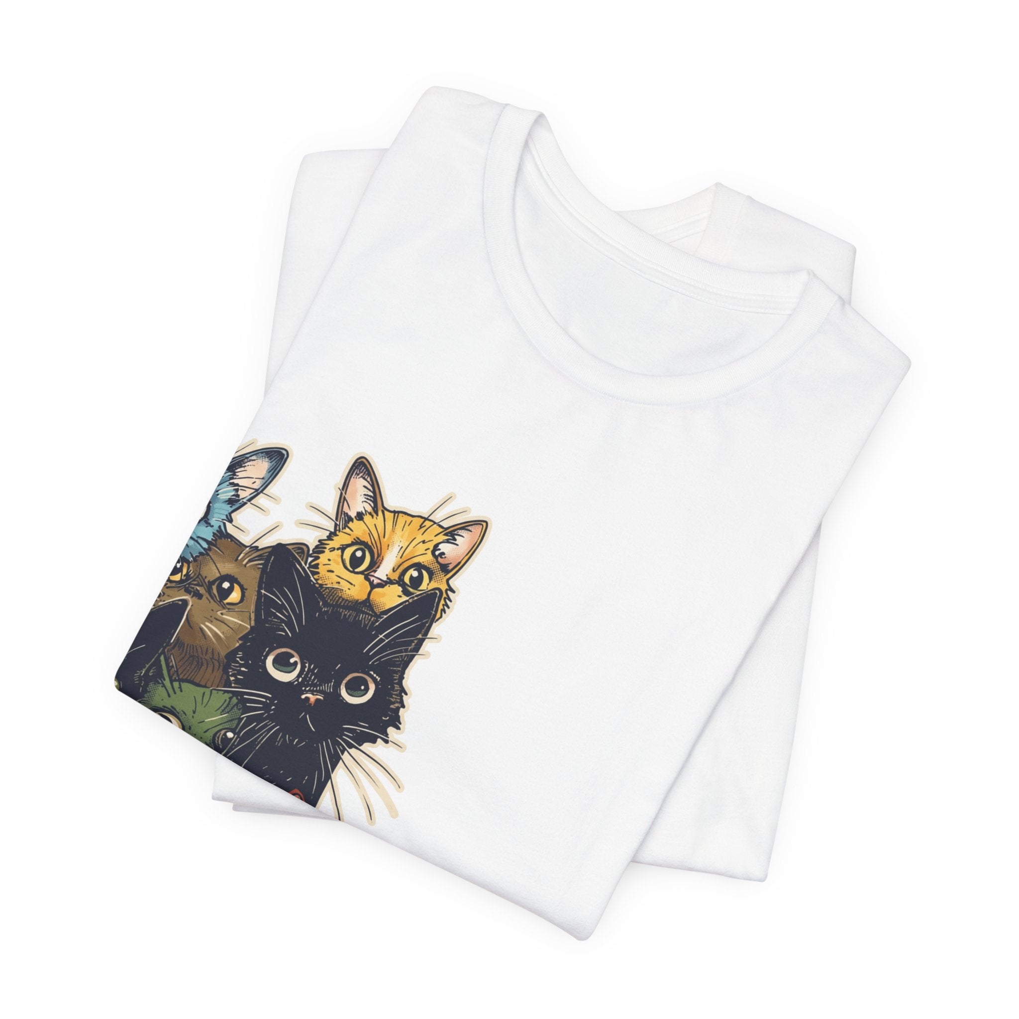 Cat Stack Graphic Tee — Colorful Cute Cats Illustration T-Shirt