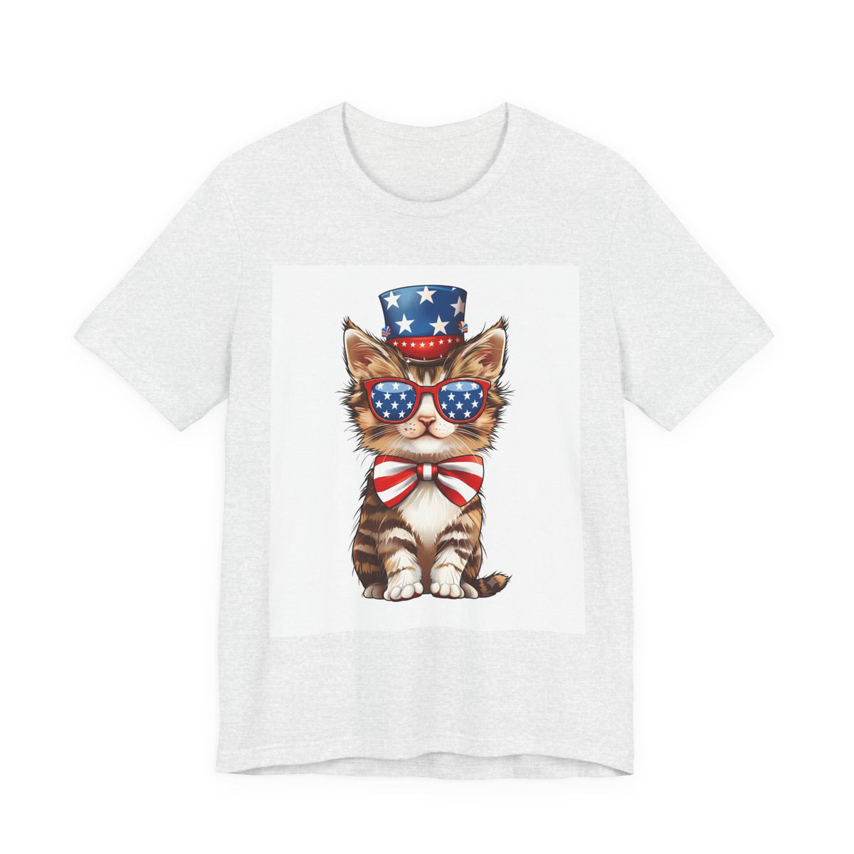 Patriotic Kitty Tee — American Flag Cat with Sunglasses & Bow