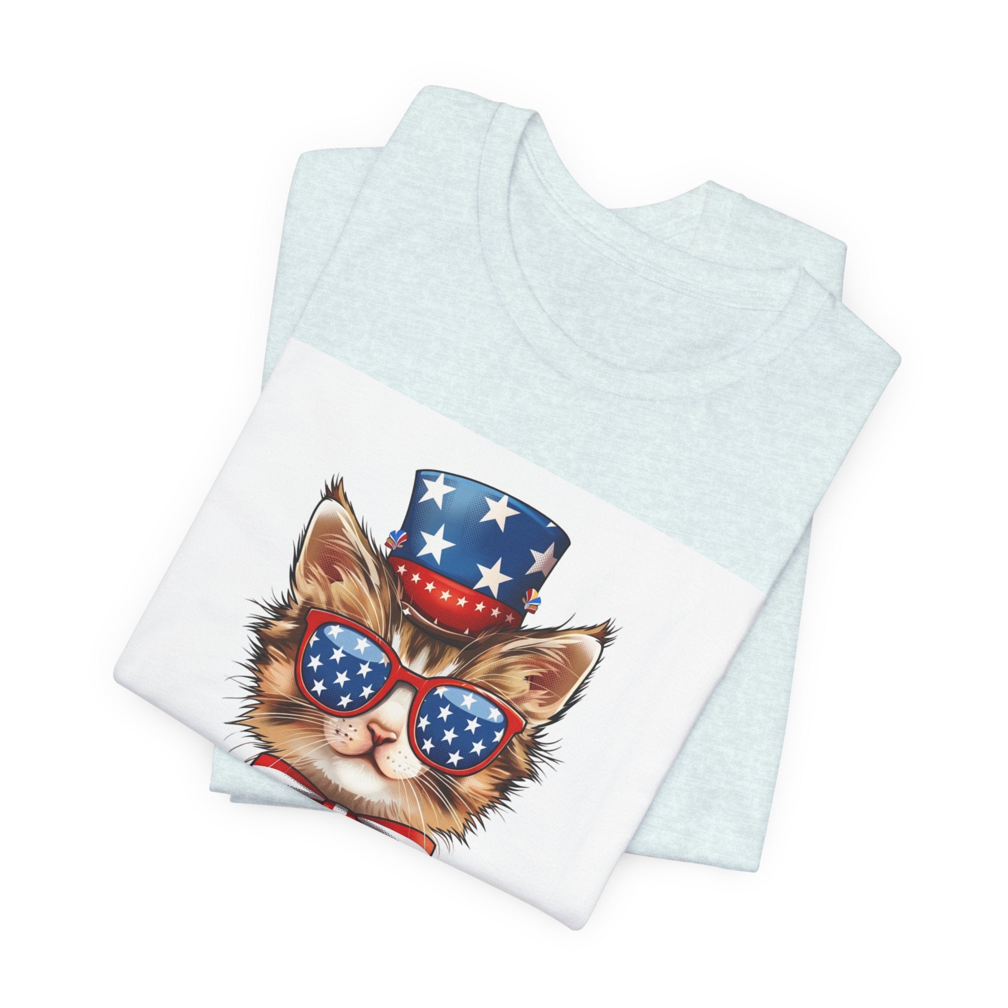 Patriotic Kitty Tee — American Flag Cat with Sunglasses & Bow