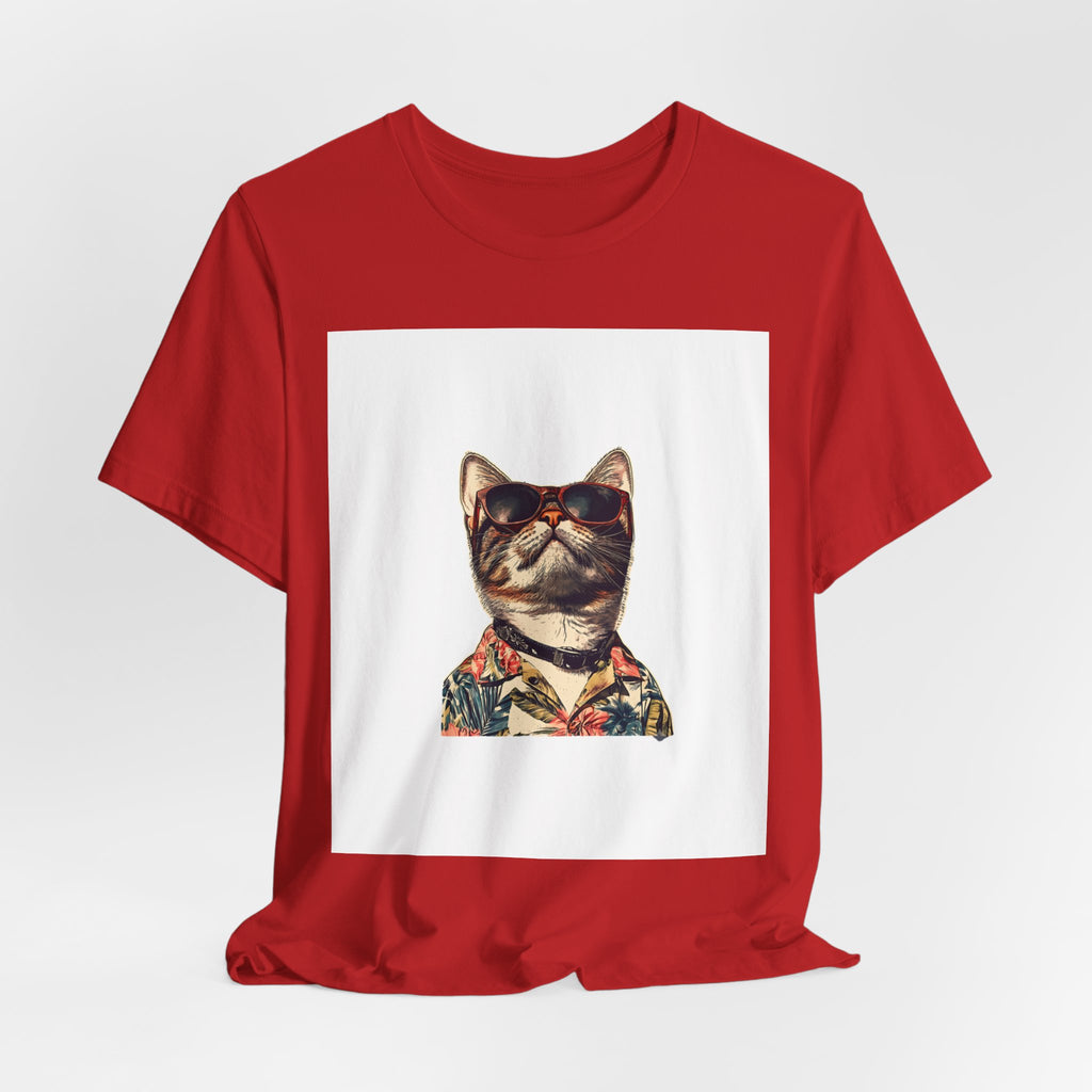 Cat in Sunglasses Hawaiian Shirt T-Shirt — Cool Vacation Cat Tee