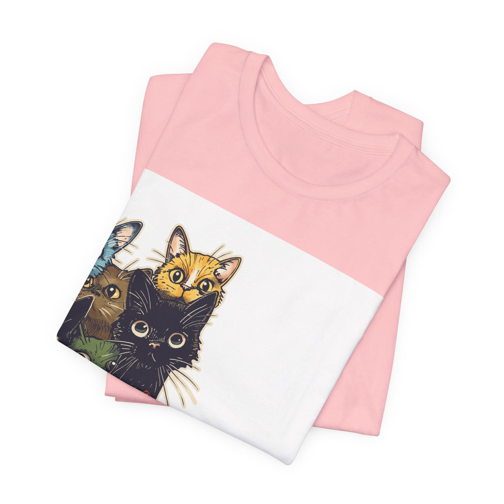 Cat Stack Graphic Tee — Colorful Cute Cats Illustration T-Shirt