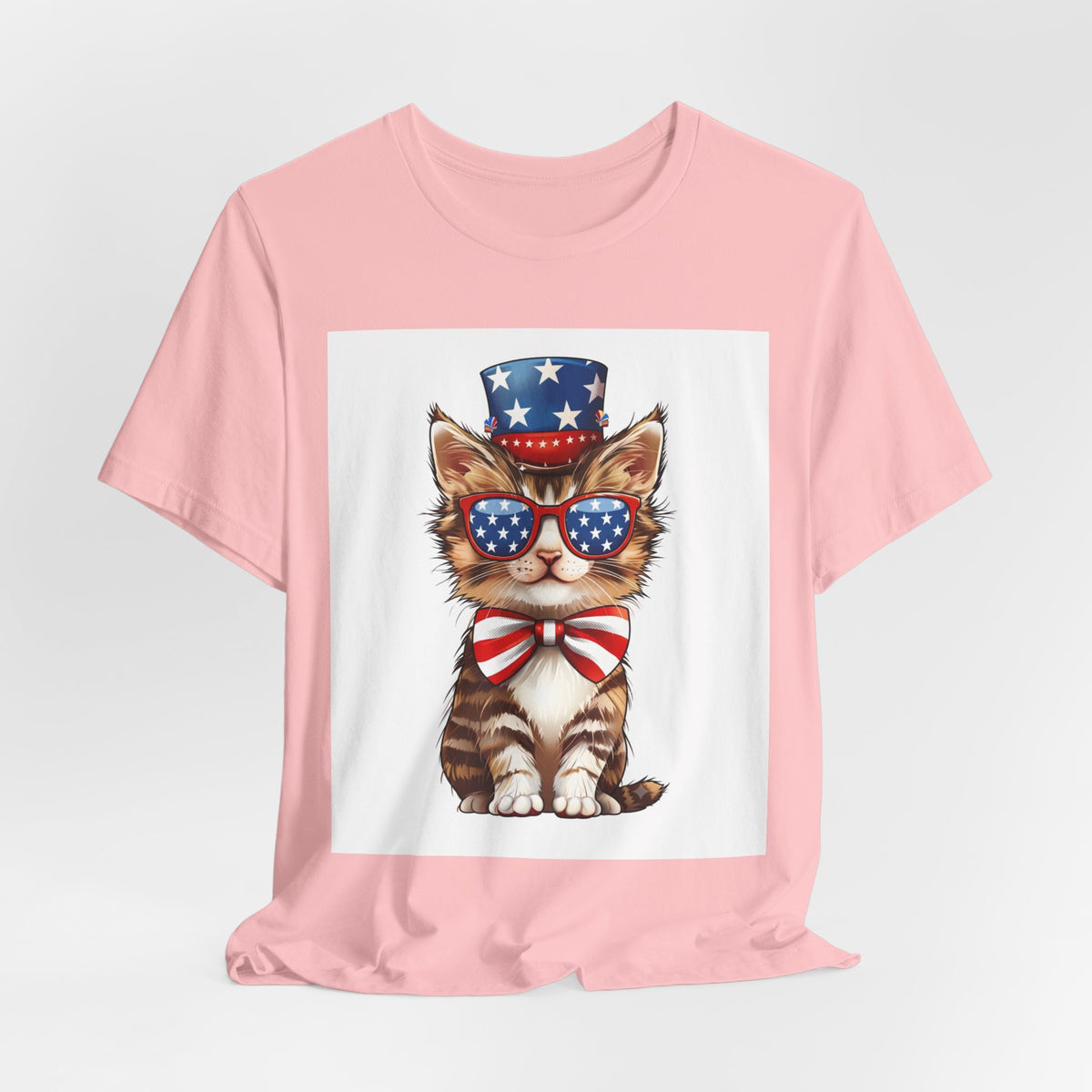 Patriotic Kitty Tee — American Flag Cat with Sunglasses & Bow