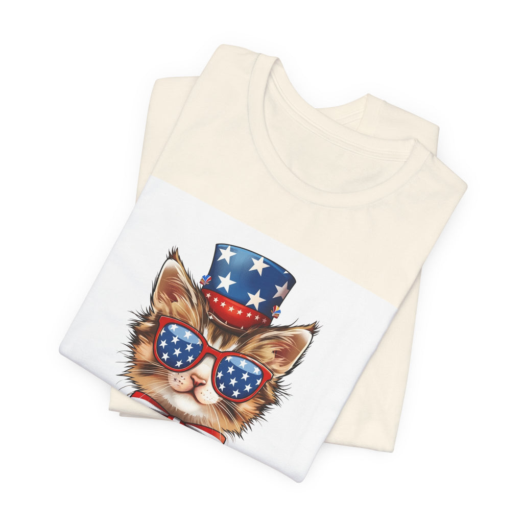 Patriotic Kitty Tee — American Flag Cat with Sunglasses & Bow