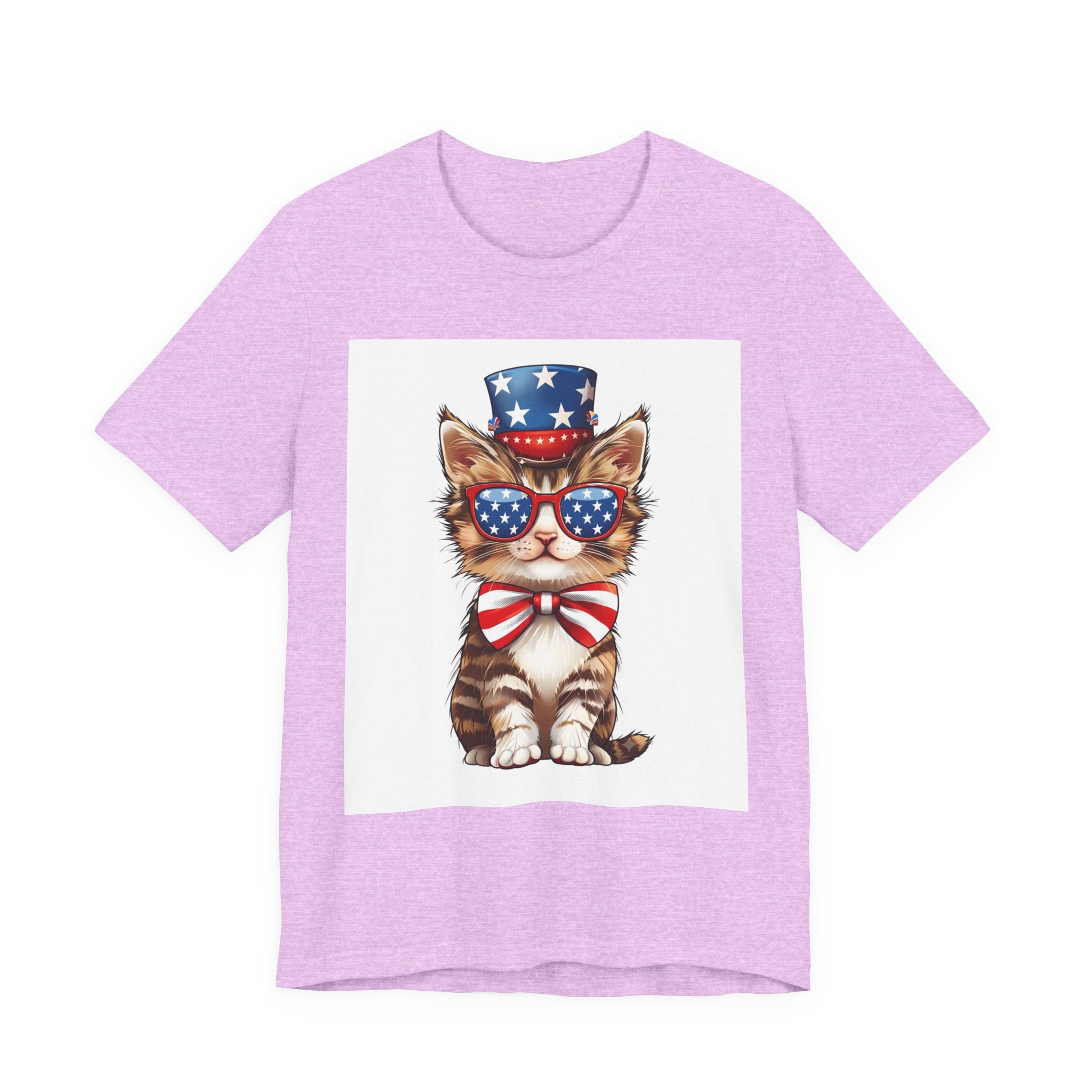 Patriotic Kitty Tee — American Flag Cat with Sunglasses & Bow