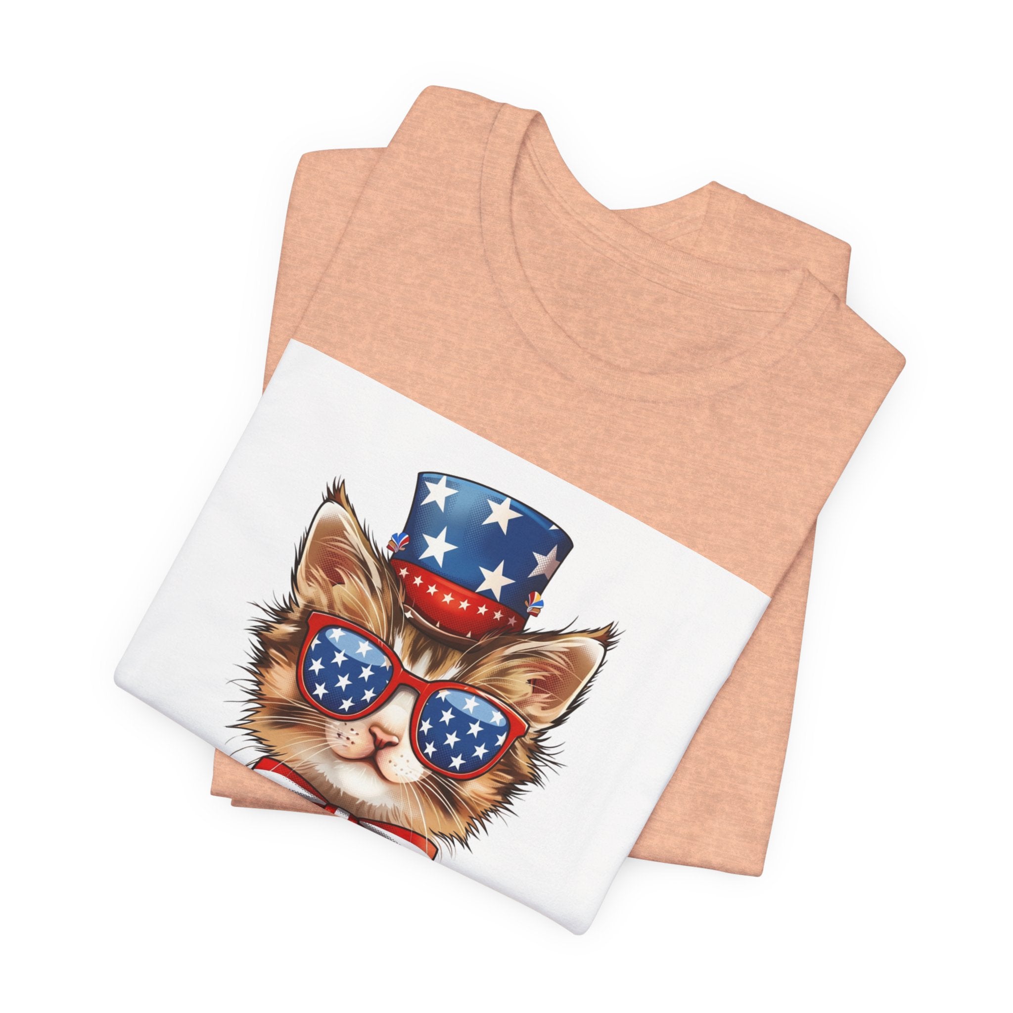 Patriotic Kitty Tee — American Flag Cat with Sunglasses & Bow