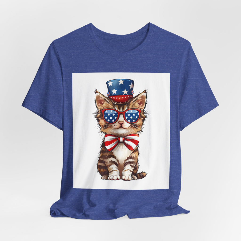 Patriotic Kitty Tee — American Flag Cat with Sunglasses & Bow