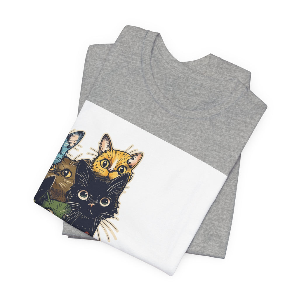 Cat Stack Graphic Tee — Colorful Cute Cats Illustration T-Shirt