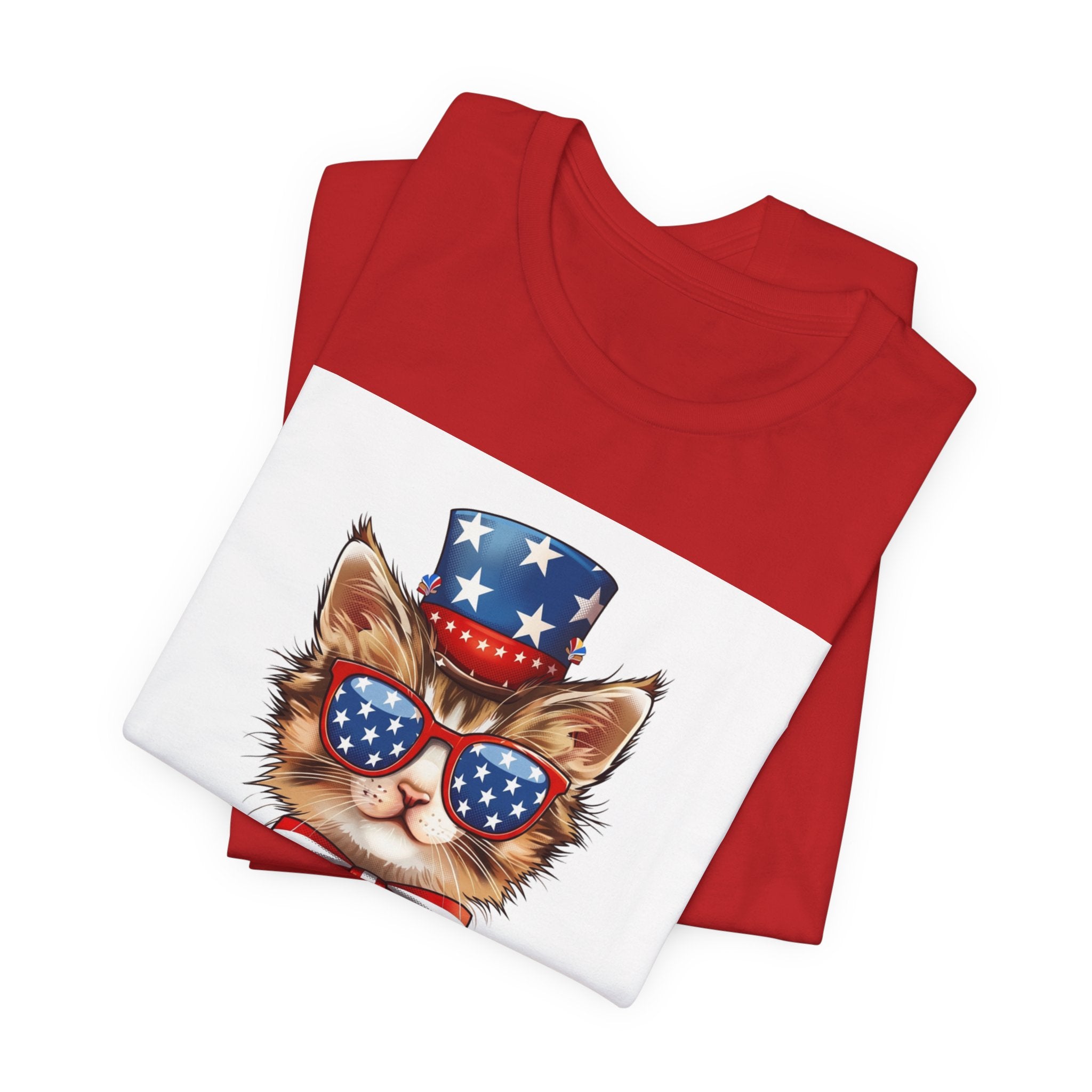 Patriotic Kitty Tee — American Flag Cat with Sunglasses & Bow