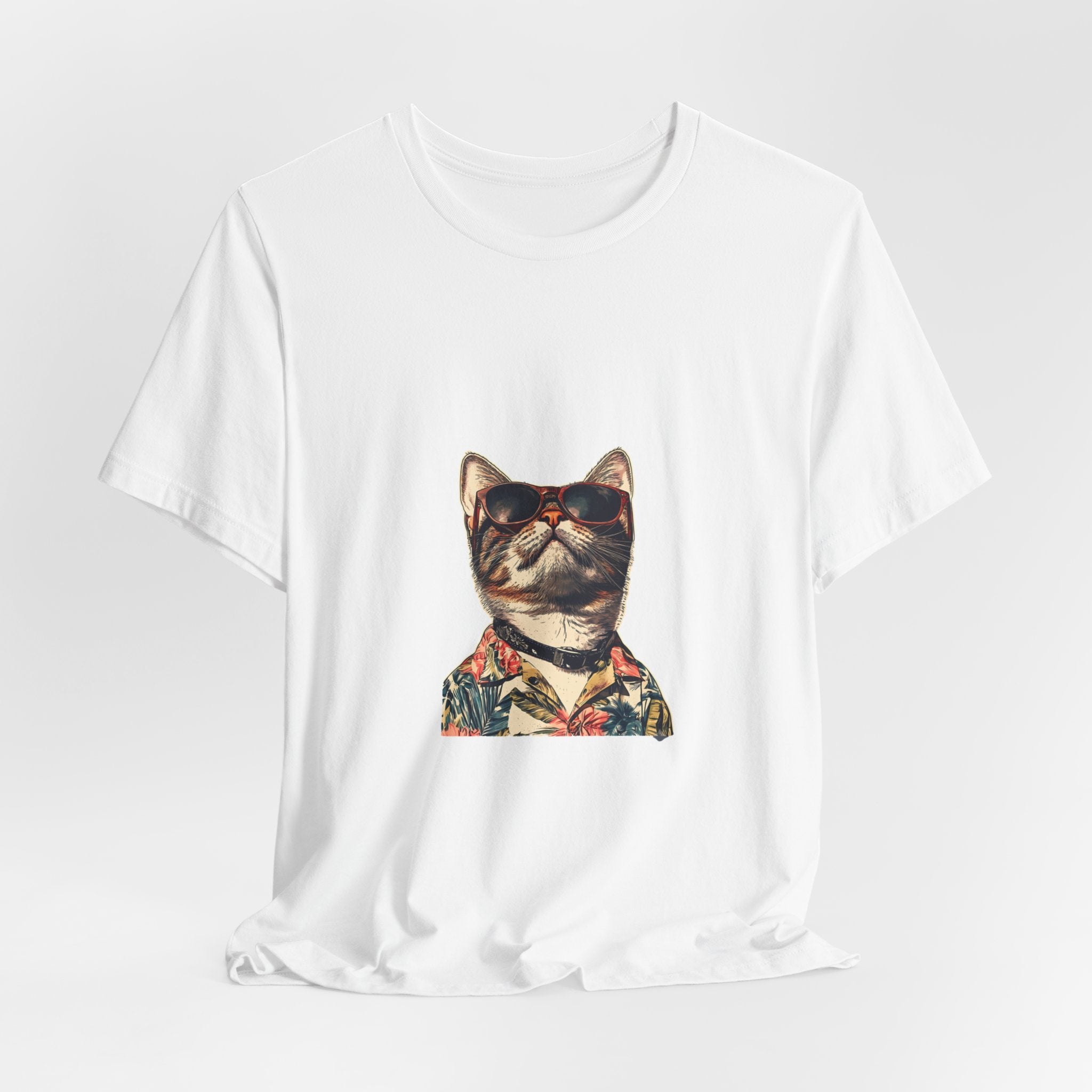 Cat in Sunglasses Hawaiian Shirt T-Shirt — Cool Vacation Cat Tee