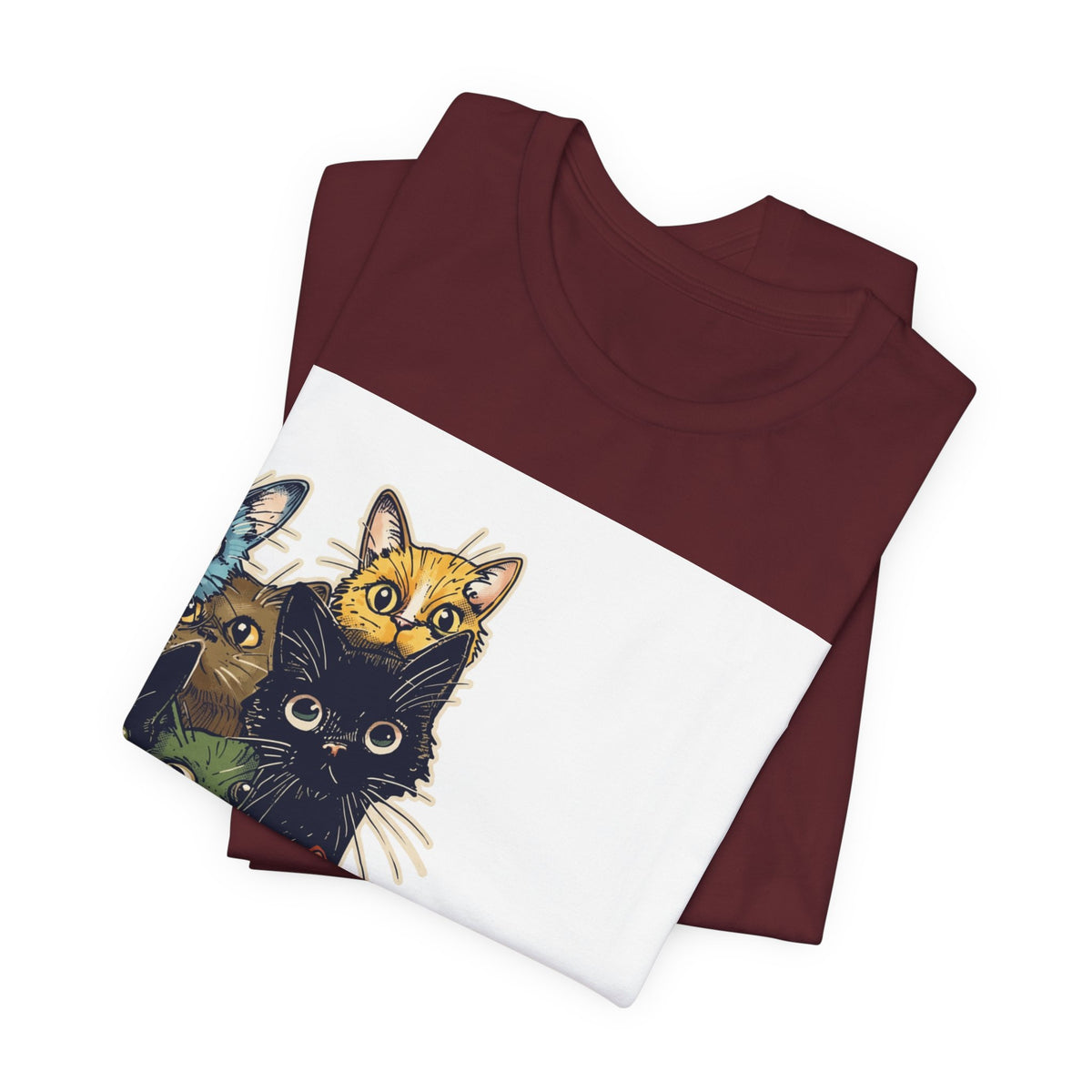 Cat Stack Graphic Tee — Colorful Cute Cats Illustration T-Shirt