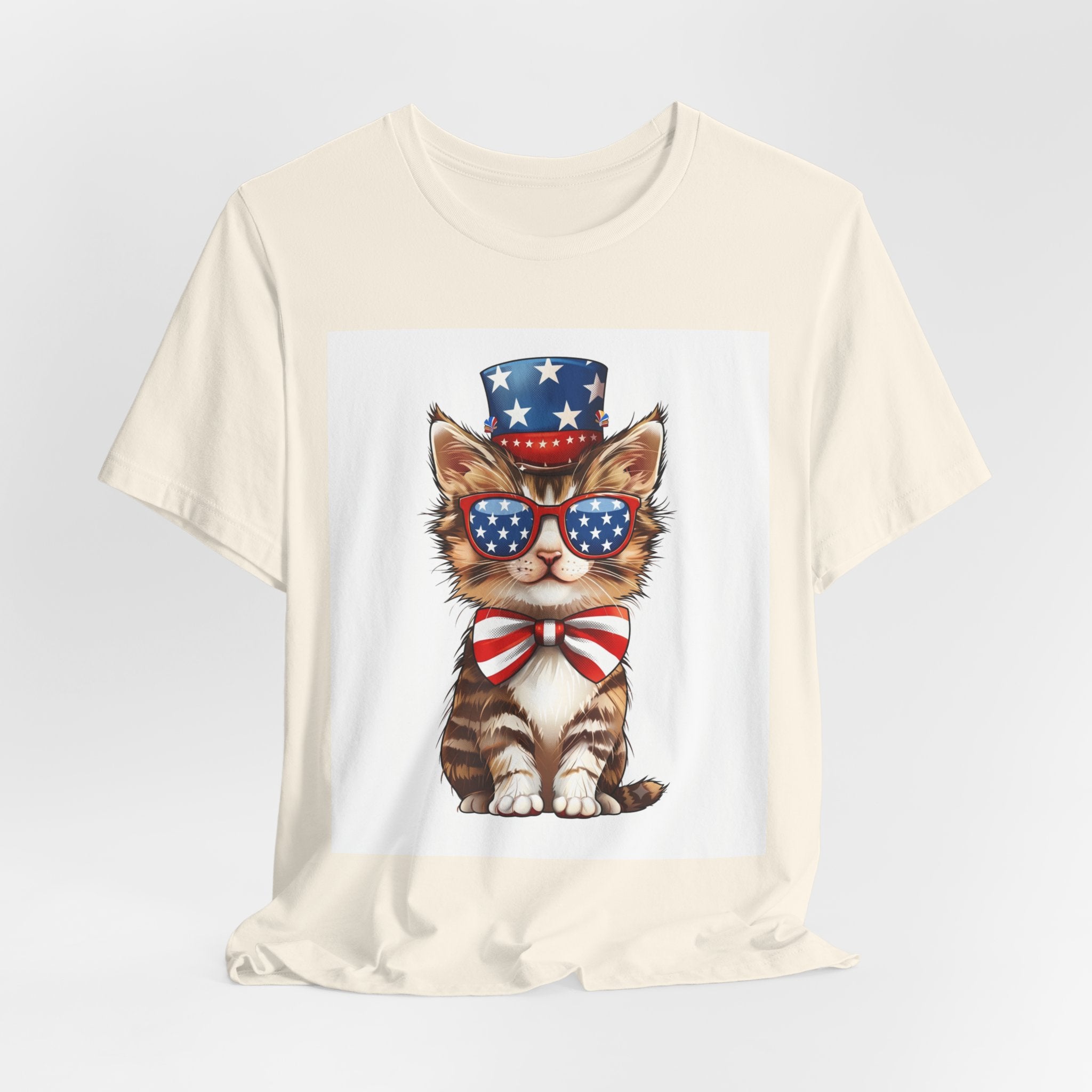 Patriotic Kitty Tee — American Flag Cat with Sunglasses & Bow