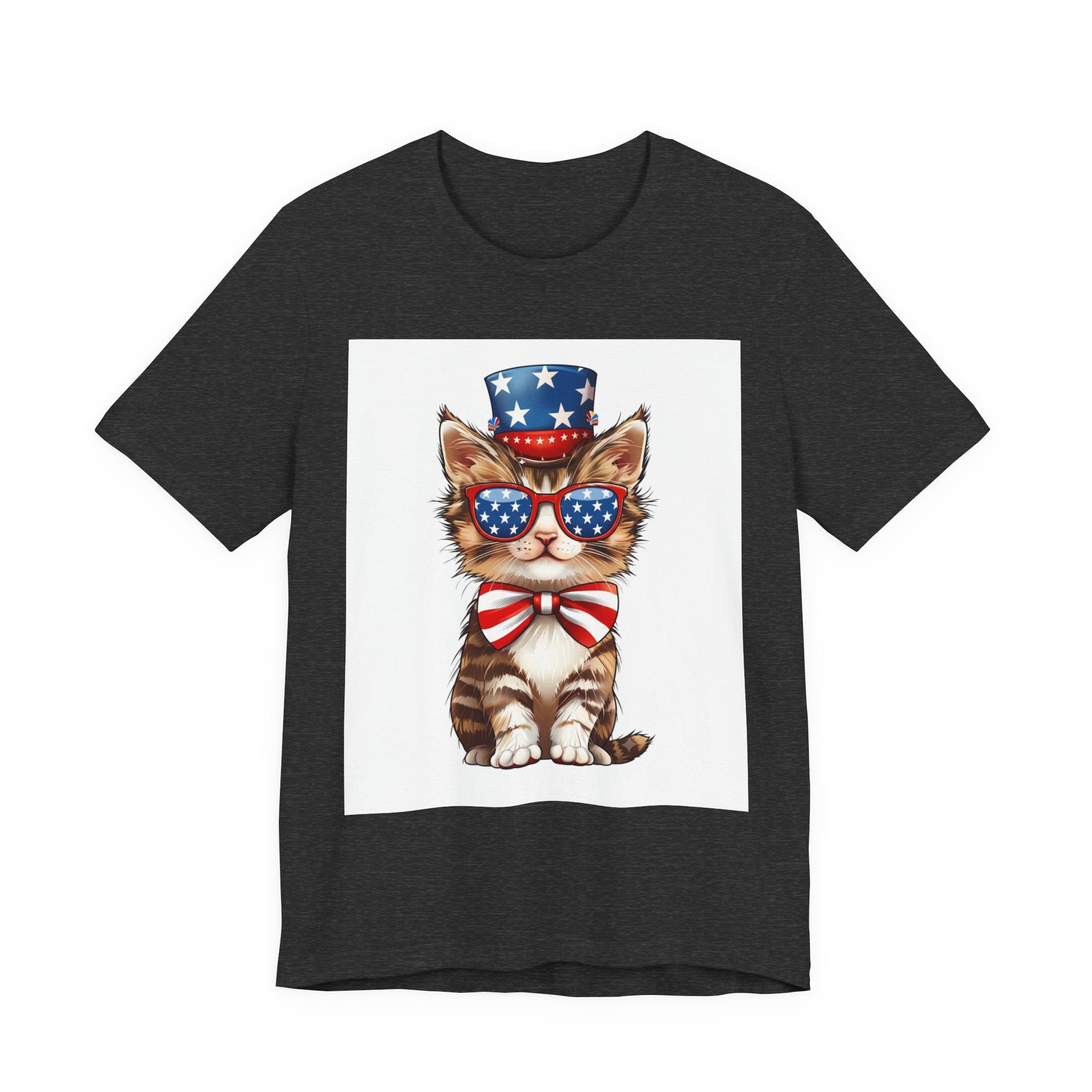 Patriotic Kitty Tee — American Flag Cat with Sunglasses & Bow