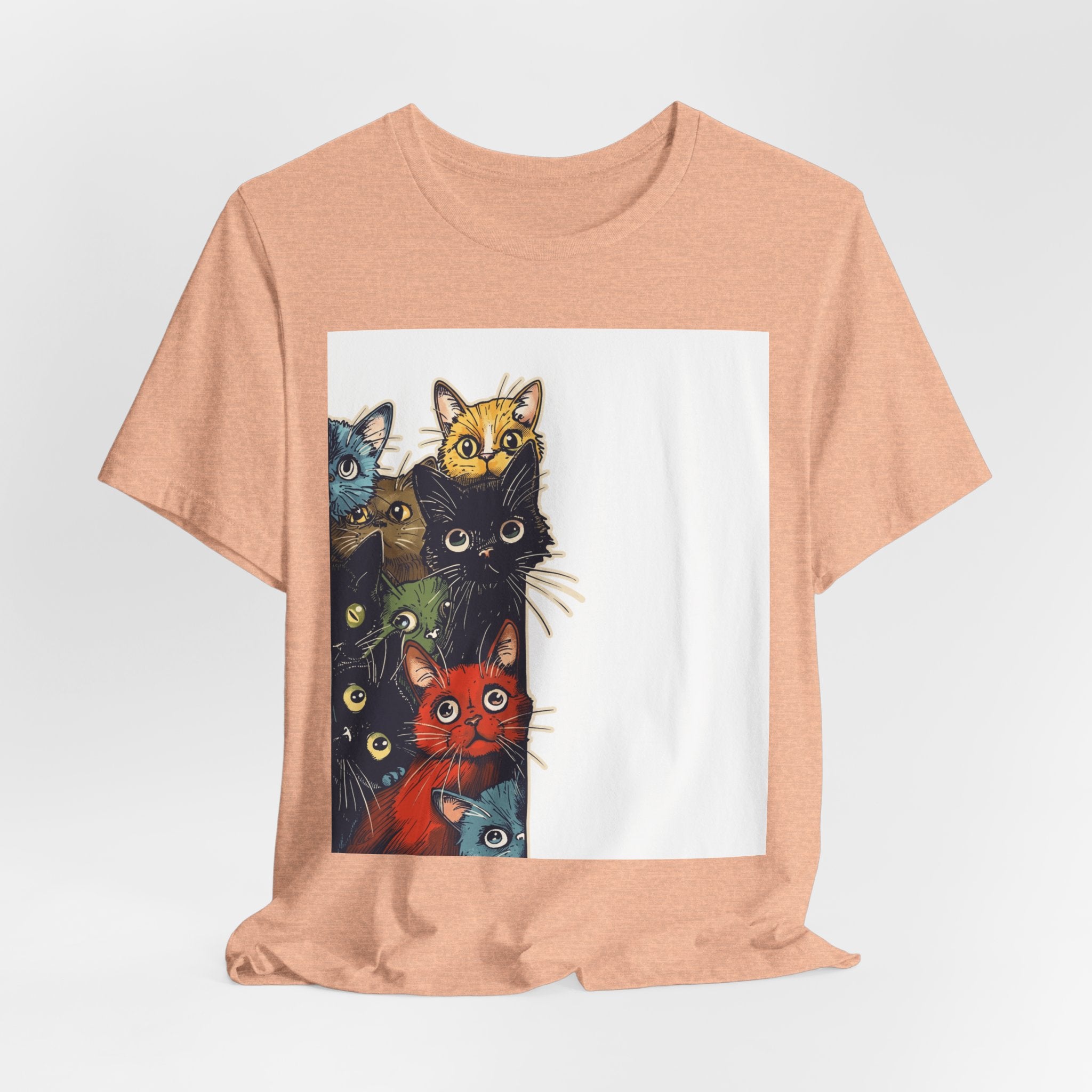 Cat Stack Graphic Tee — Colorful Cute Cats Illustration T-Shirt
