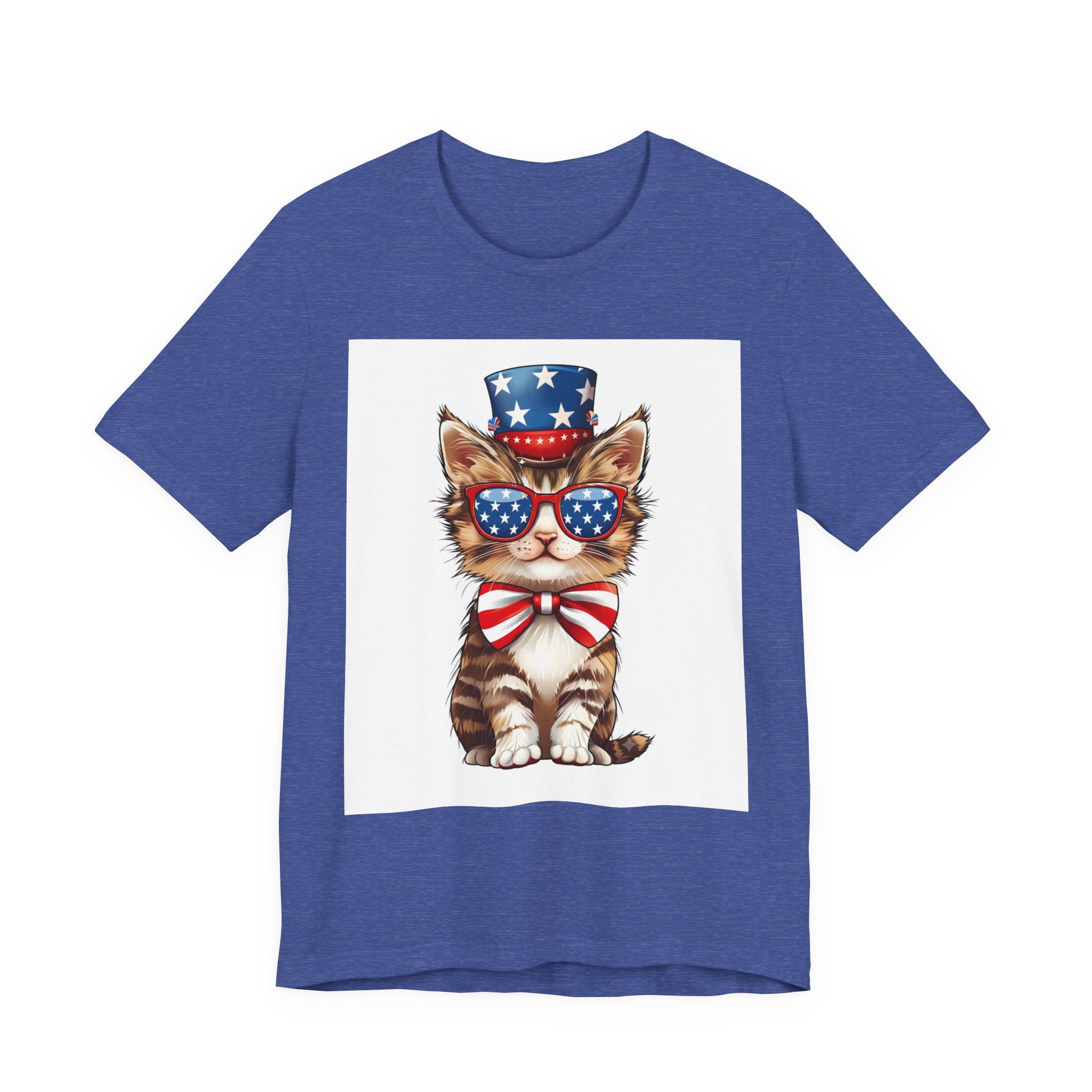 Patriotic Kitty Tee — American Flag Cat with Sunglasses & Bow