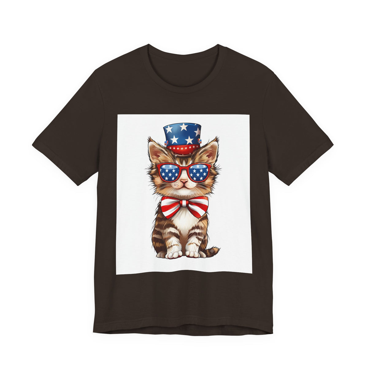 Patriotic Kitty Tee — American Flag Cat with Sunglasses & Bow