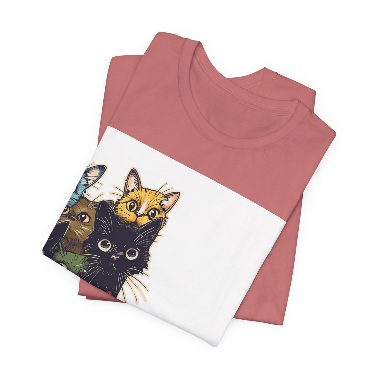 Cat Stack Graphic Tee — Colorful Cute Cats Illustration T-Shirt