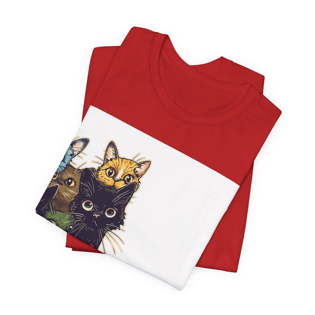 Cat Stack Graphic Tee — Colorful Cute Cats Illustration T-Shirt