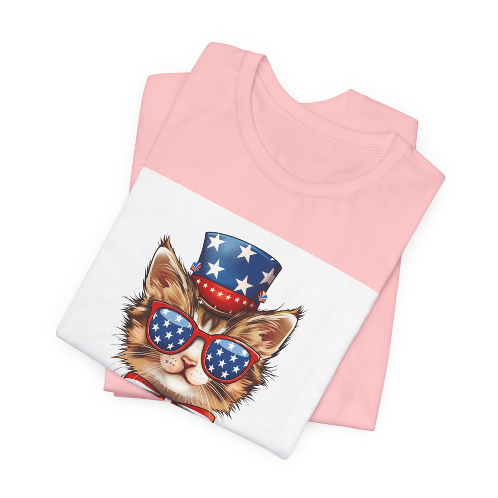 Patriotic Kitty Tee — American Flag Cat with Sunglasses & Bow