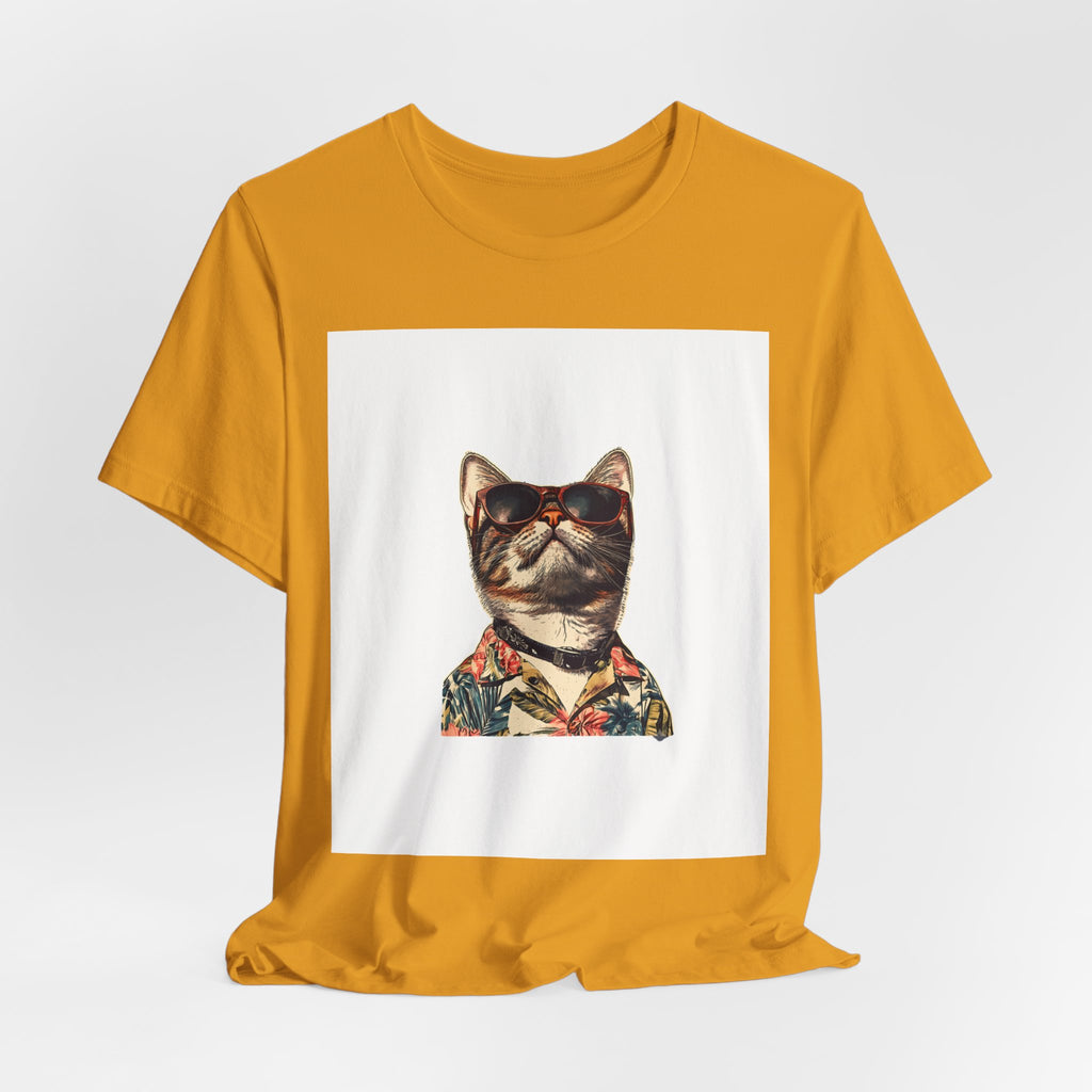 Cat in Sunglasses Hawaiian Shirt T-Shirt — Cool Vacation Cat Tee