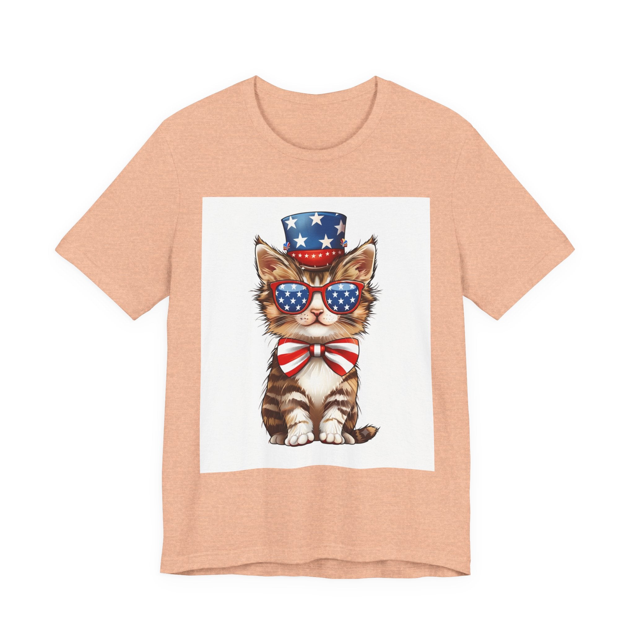 Patriotic Kitty Tee — American Flag Cat with Sunglasses & Bow