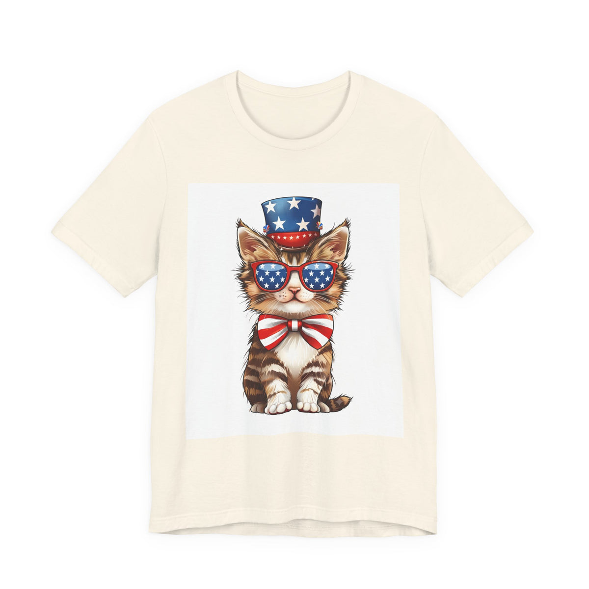 Patriotic Kitty Tee — American Flag Cat with Sunglasses & Bow