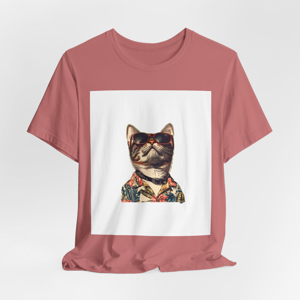 Cat in Sunglasses Hawaiian Shirt T-Shirt — Cool Vacation Cat Tee